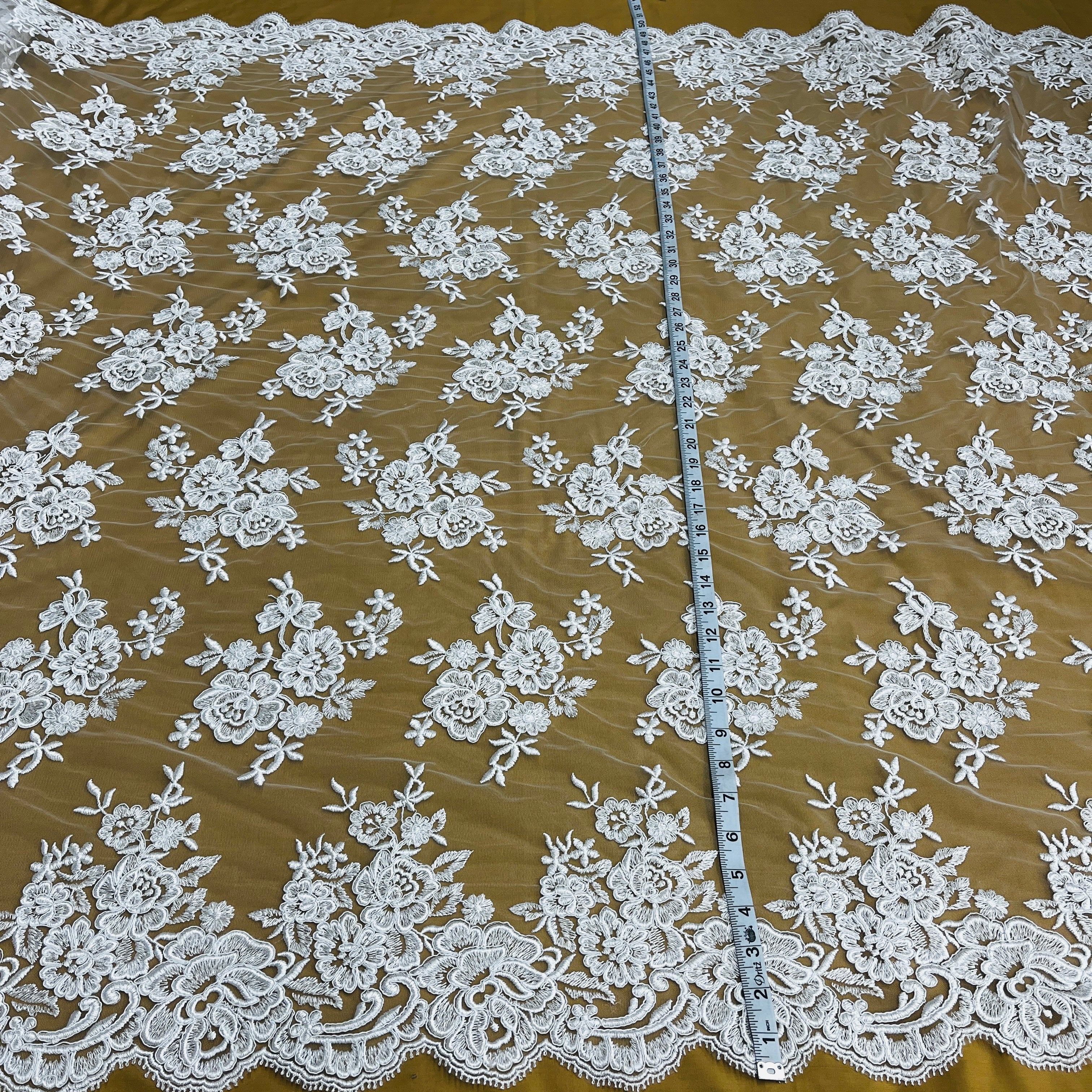 Corded Bridal Lace Fabric Embroidered on 100% Polyester Net Mesh | Lace USA - 97018W
