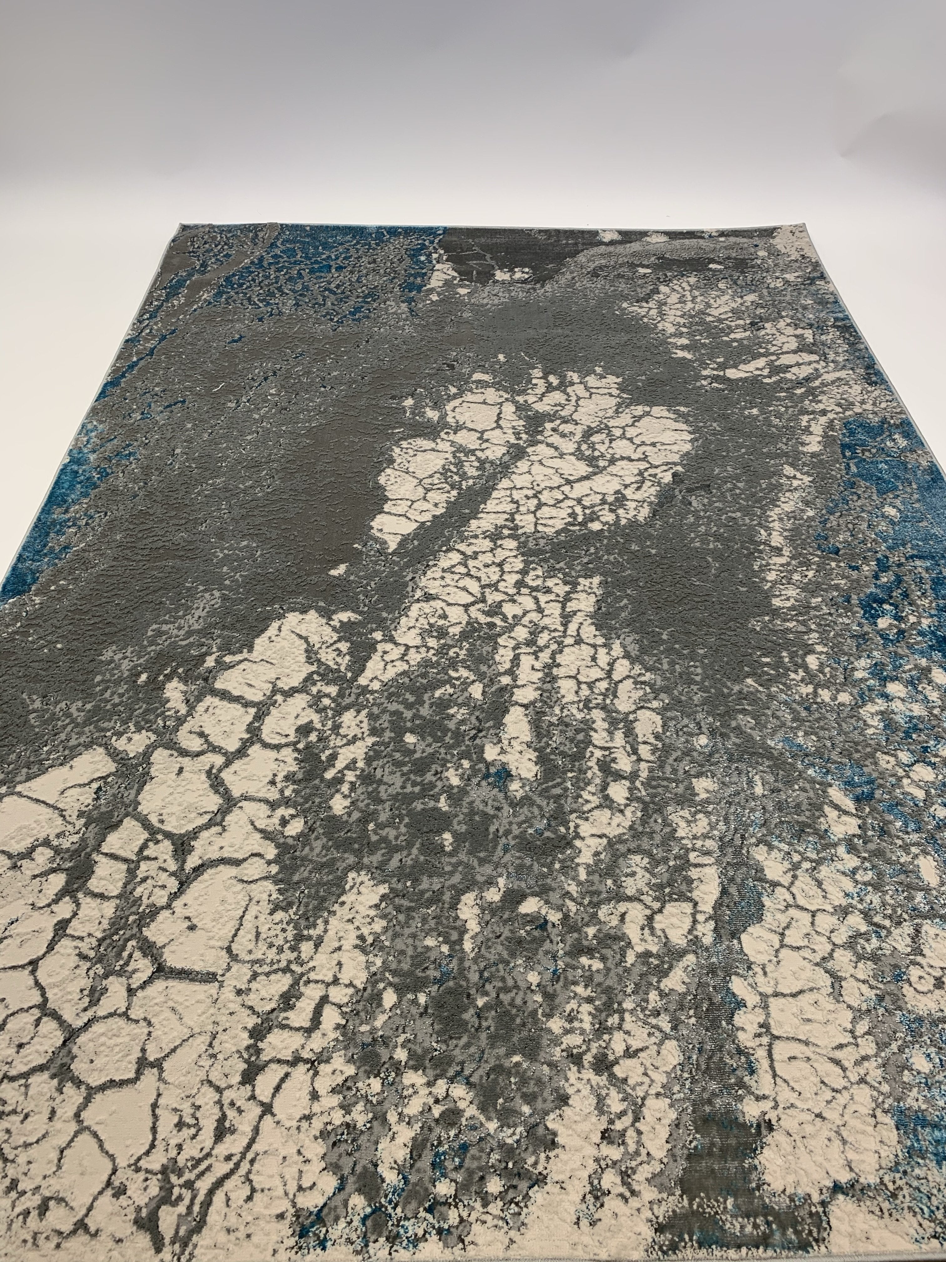 Gray-Tone Blue/Platinum Viscose Area Rug