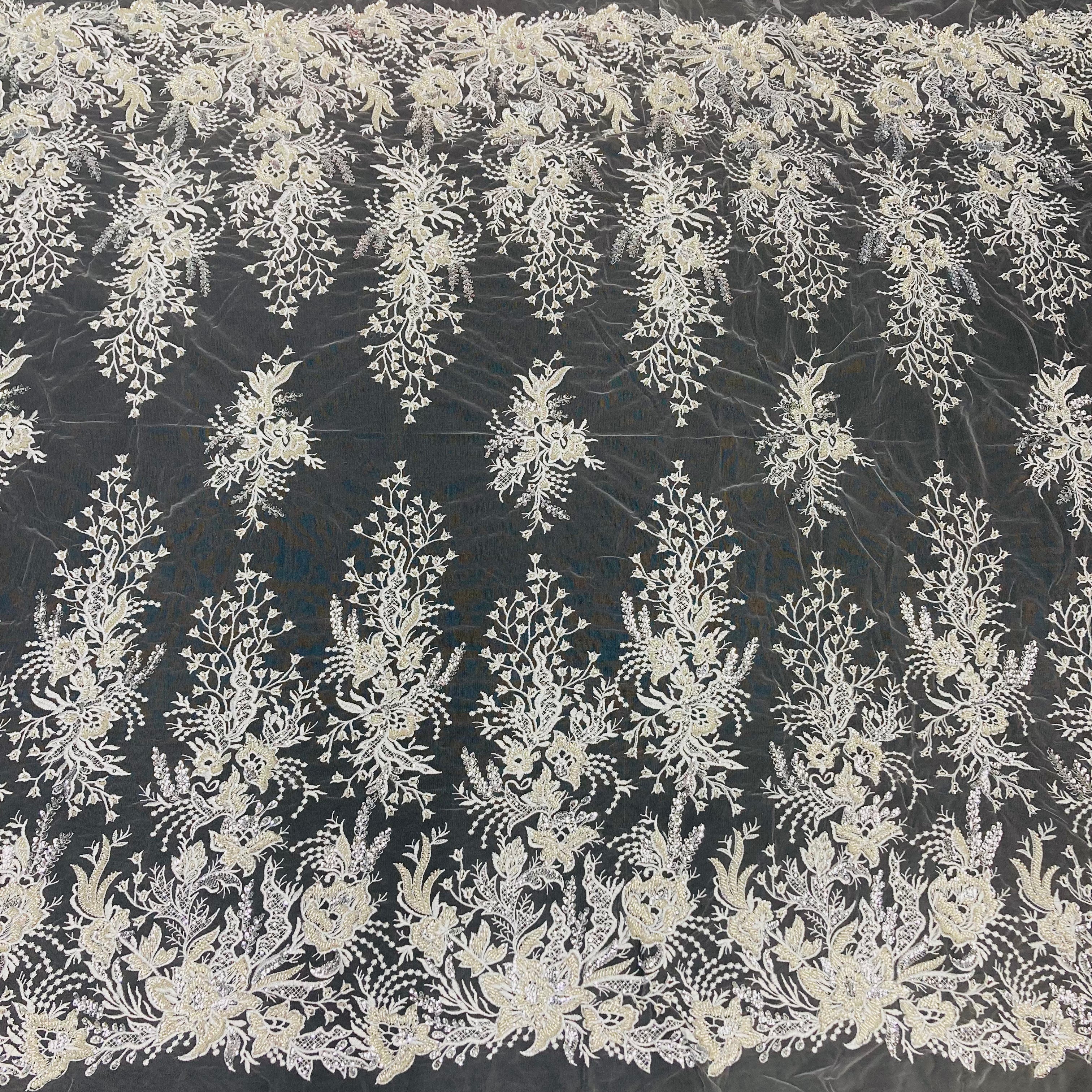 Beaded Lace Fabric Embroidered on 100% Polyester Net Mesh | Lace USA - GD-66919
