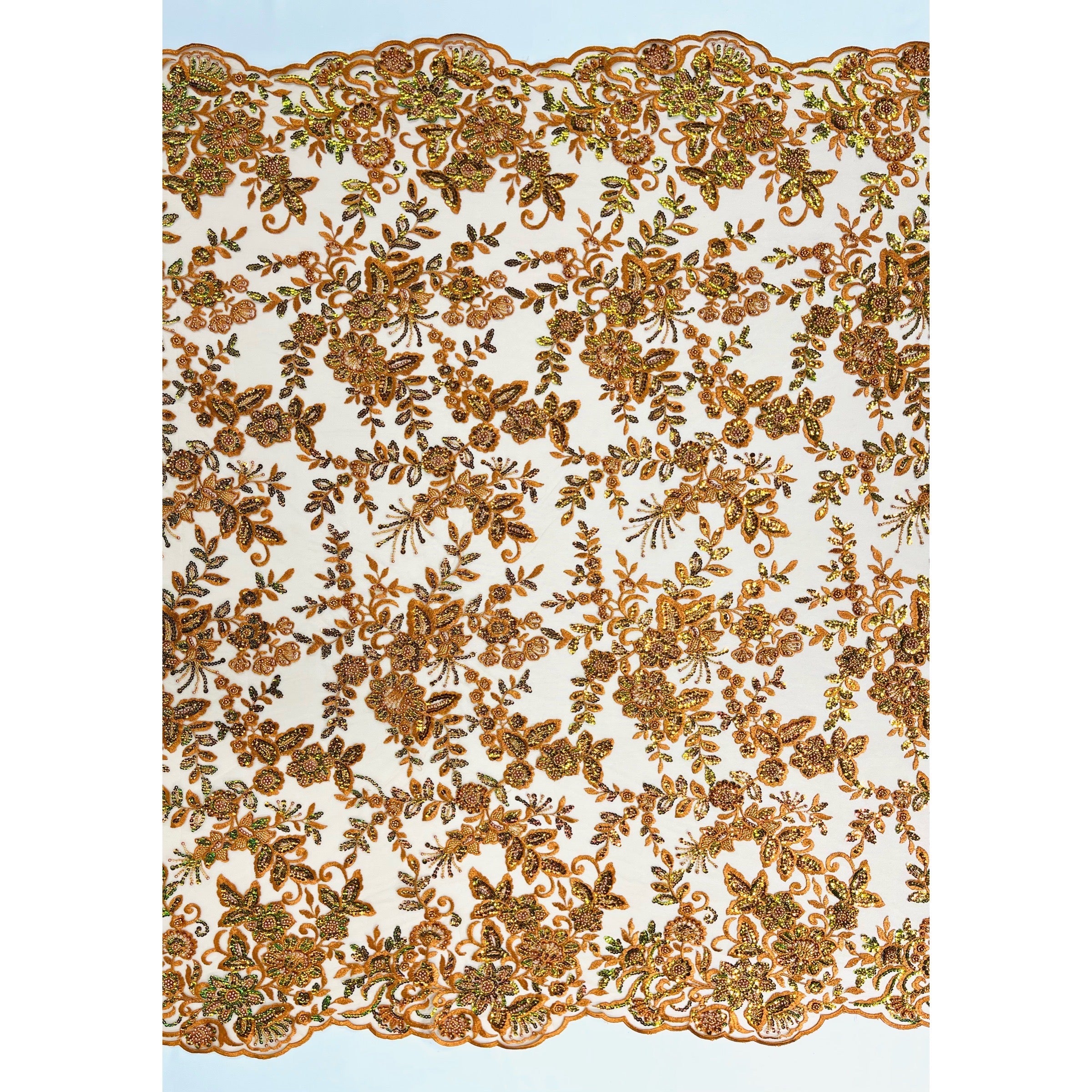 Beaded & Sequined Sparkling Lace Fabric Embroidered on 100% Polyester Net Mesh | Lace USA - GD-2218