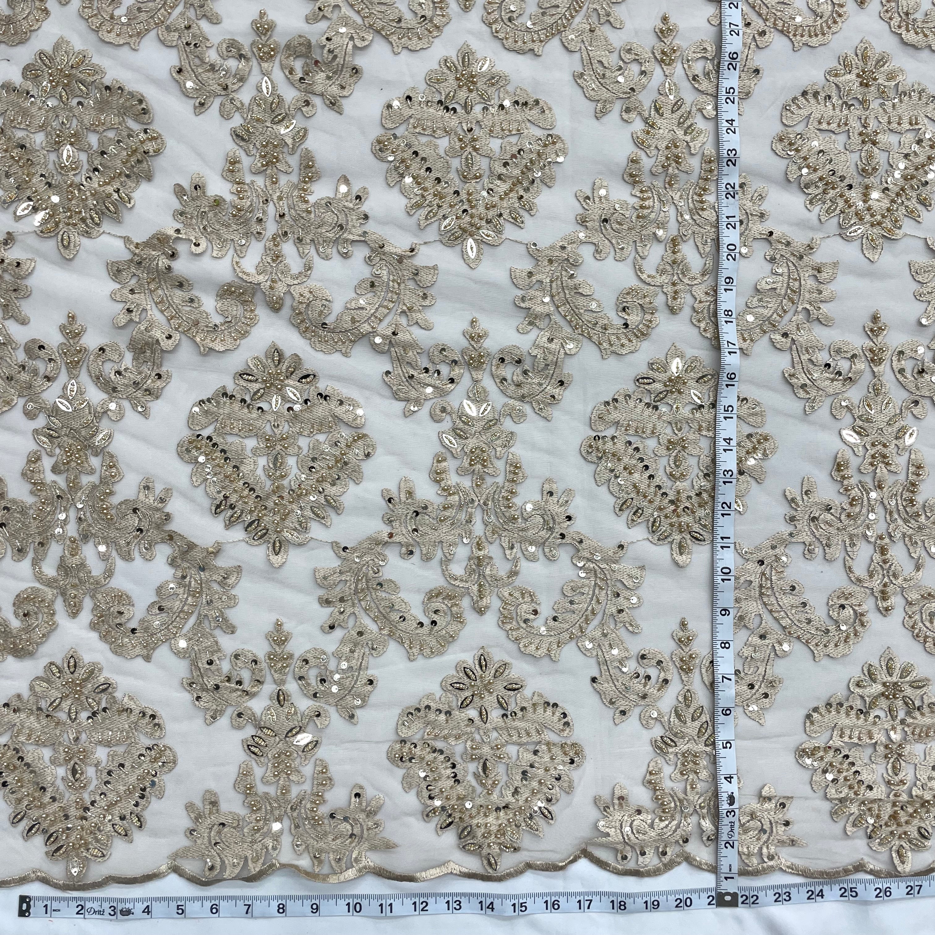 Beaded Lace Fabric Embroidered on 100% Polyester Net Mesh | Lace USA - GD-262