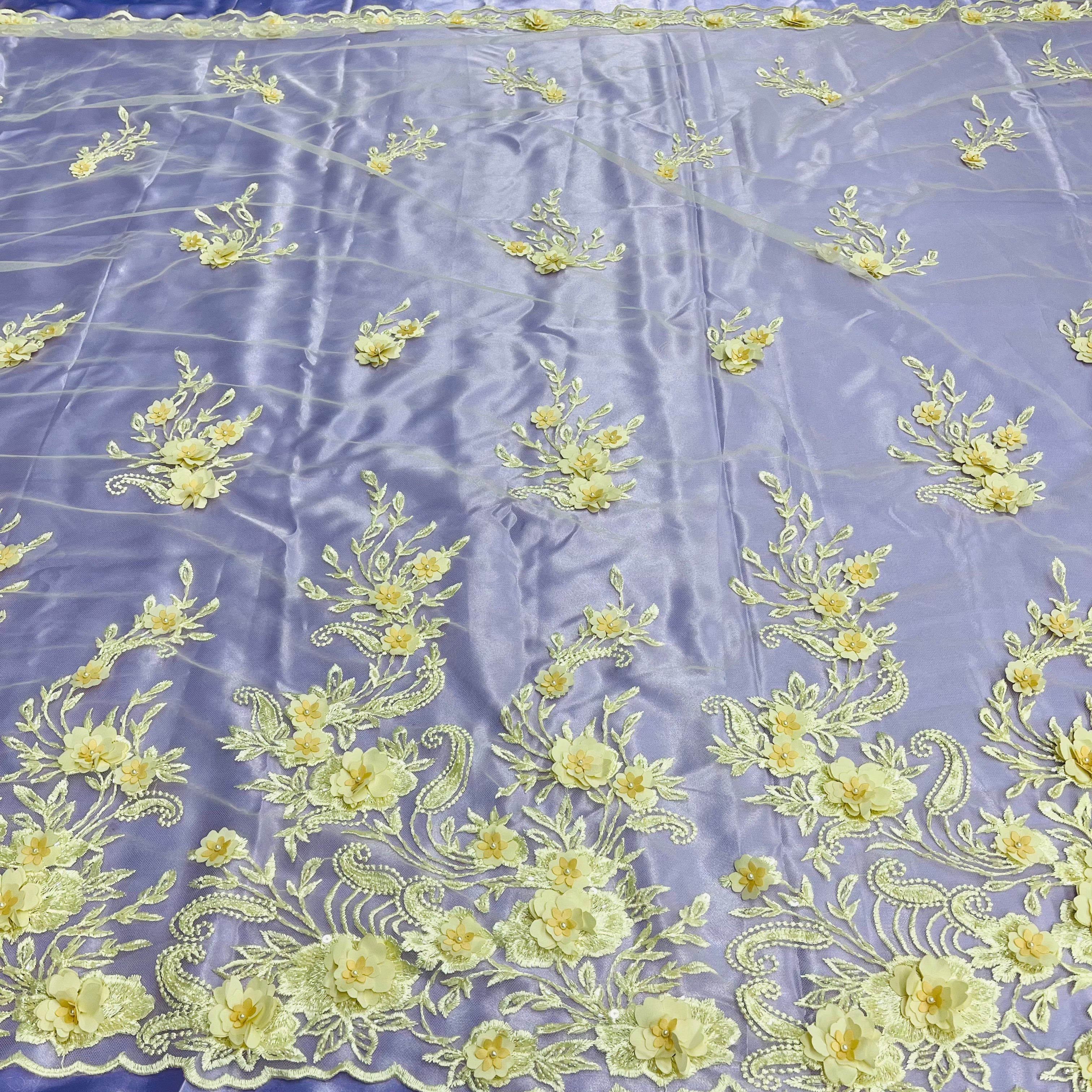 Beaded 3D Floral Lace Fabric Embroidered on 100% Polyester Net Mesh | Lace USA - GD-1836