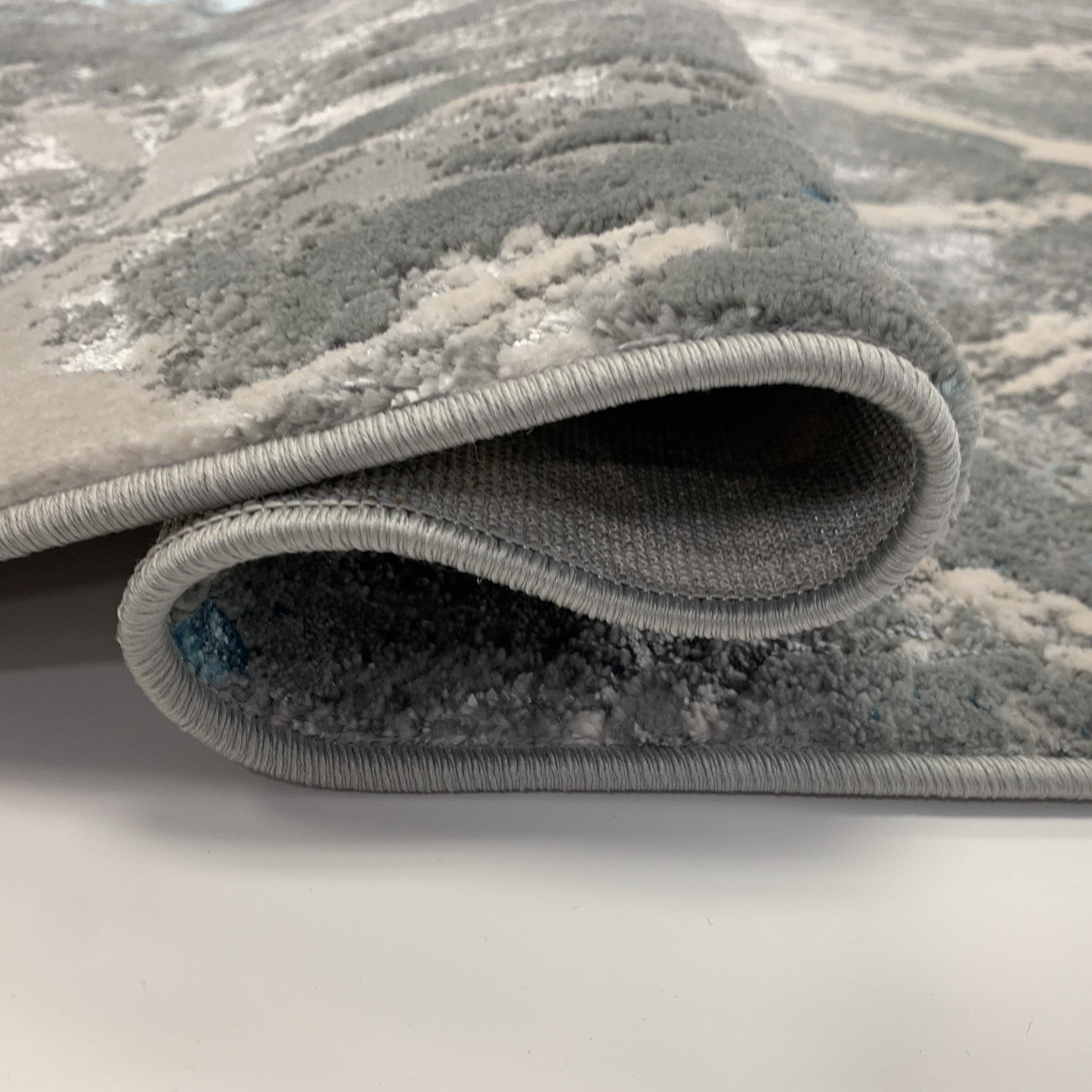 Blue and Platinum Metallic Area Rug