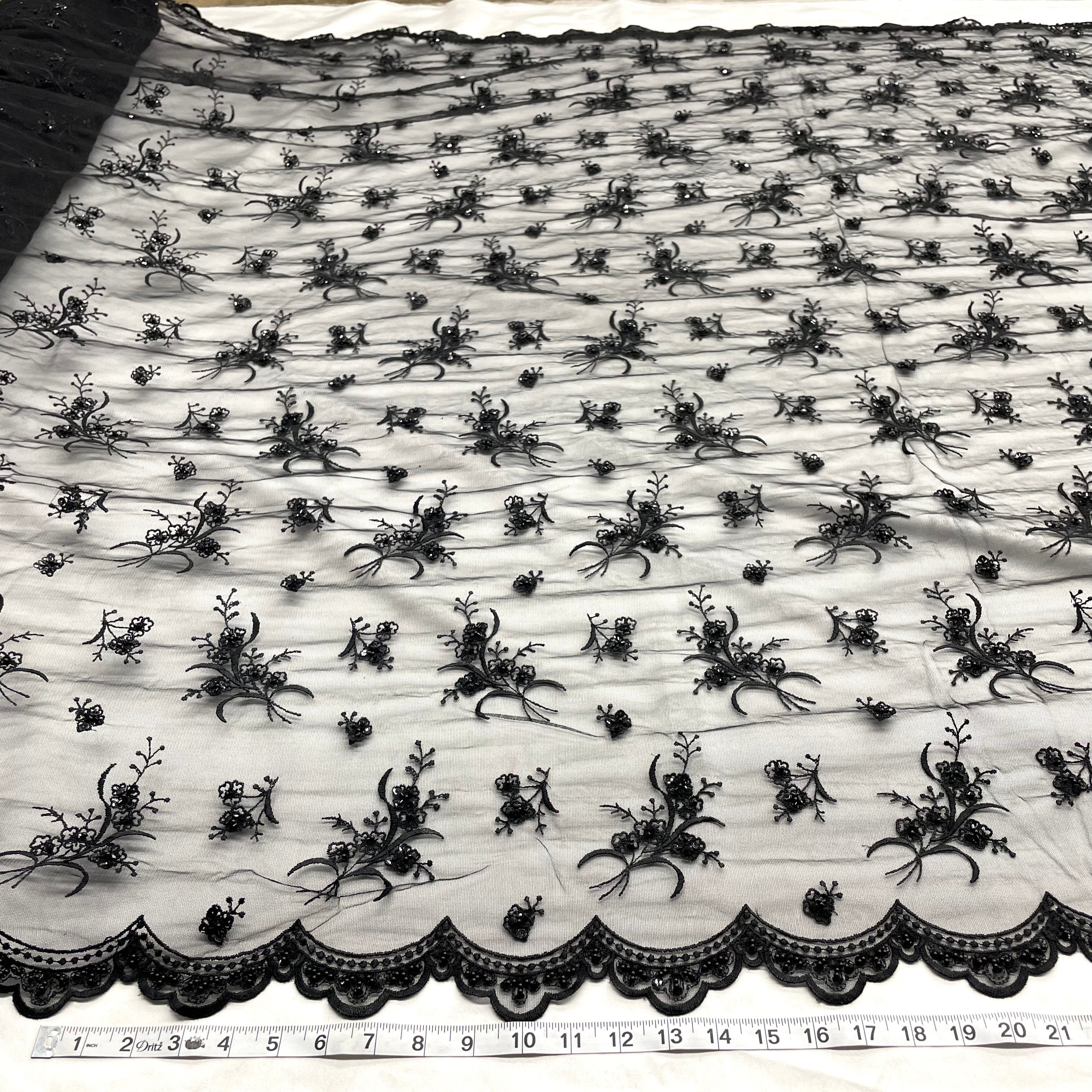 Beaded Lace Fabric Embroidered on 100% Polyester Net Mesh | Lace USA - 42002W-BP