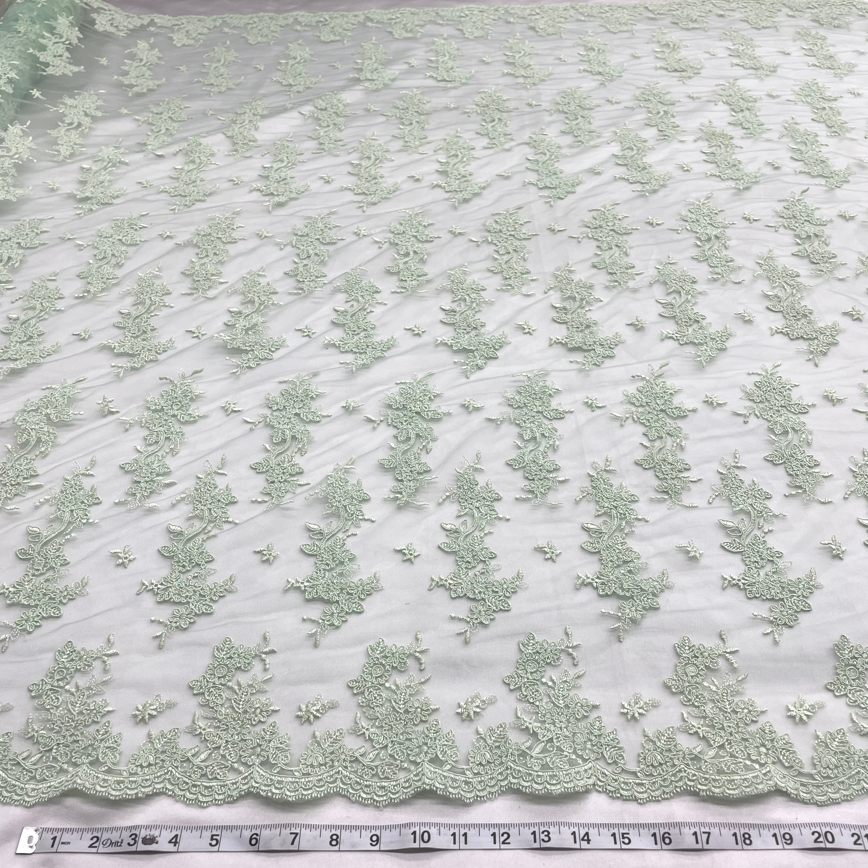 Corded Bridal Lace Fabric Embroidered on 100% Polyester Net Mesh | Lace USA - 96916W