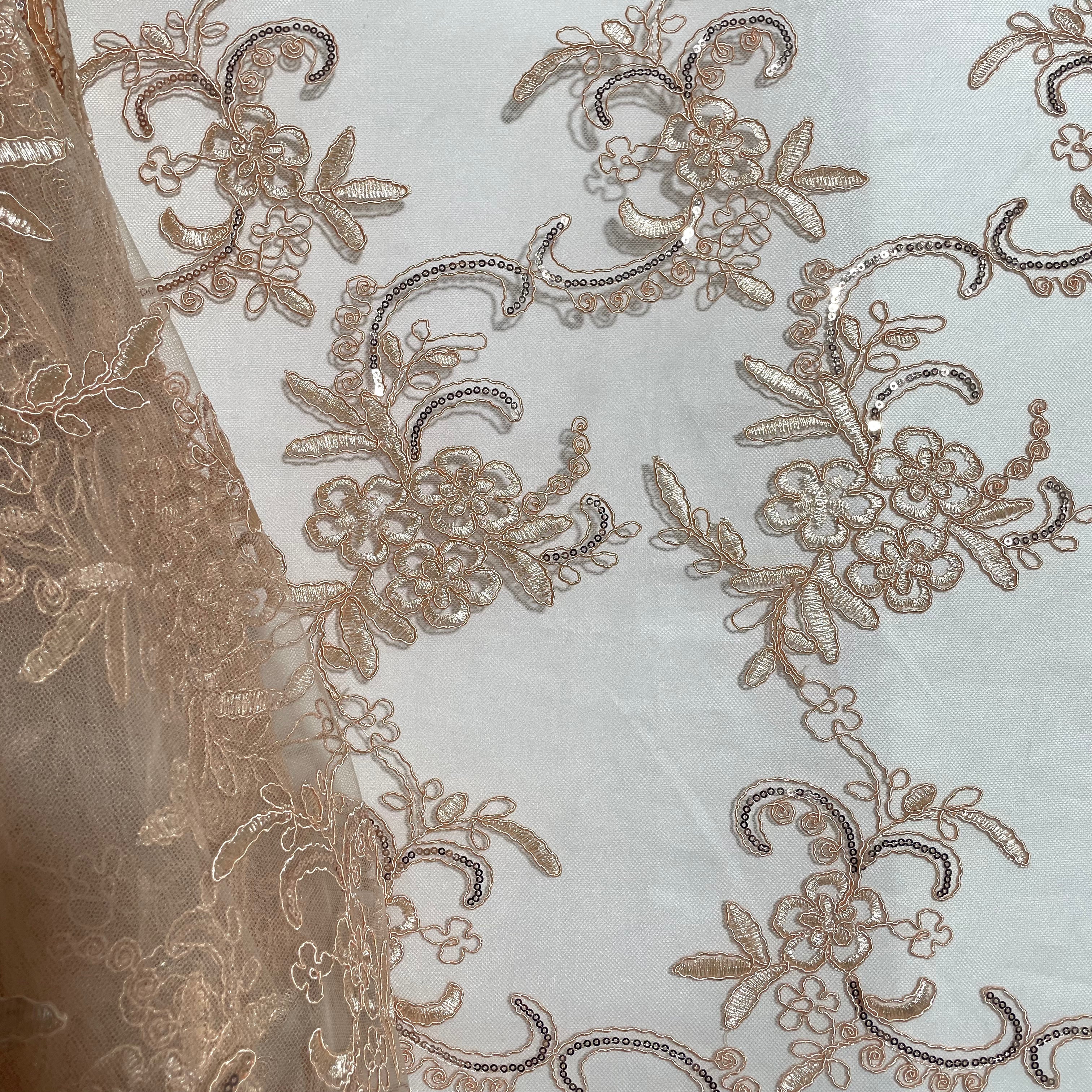 Sequined & Corded Lace Fabric Embroidered on 100% Polyester Net Mesh | Lace USA - GD-09