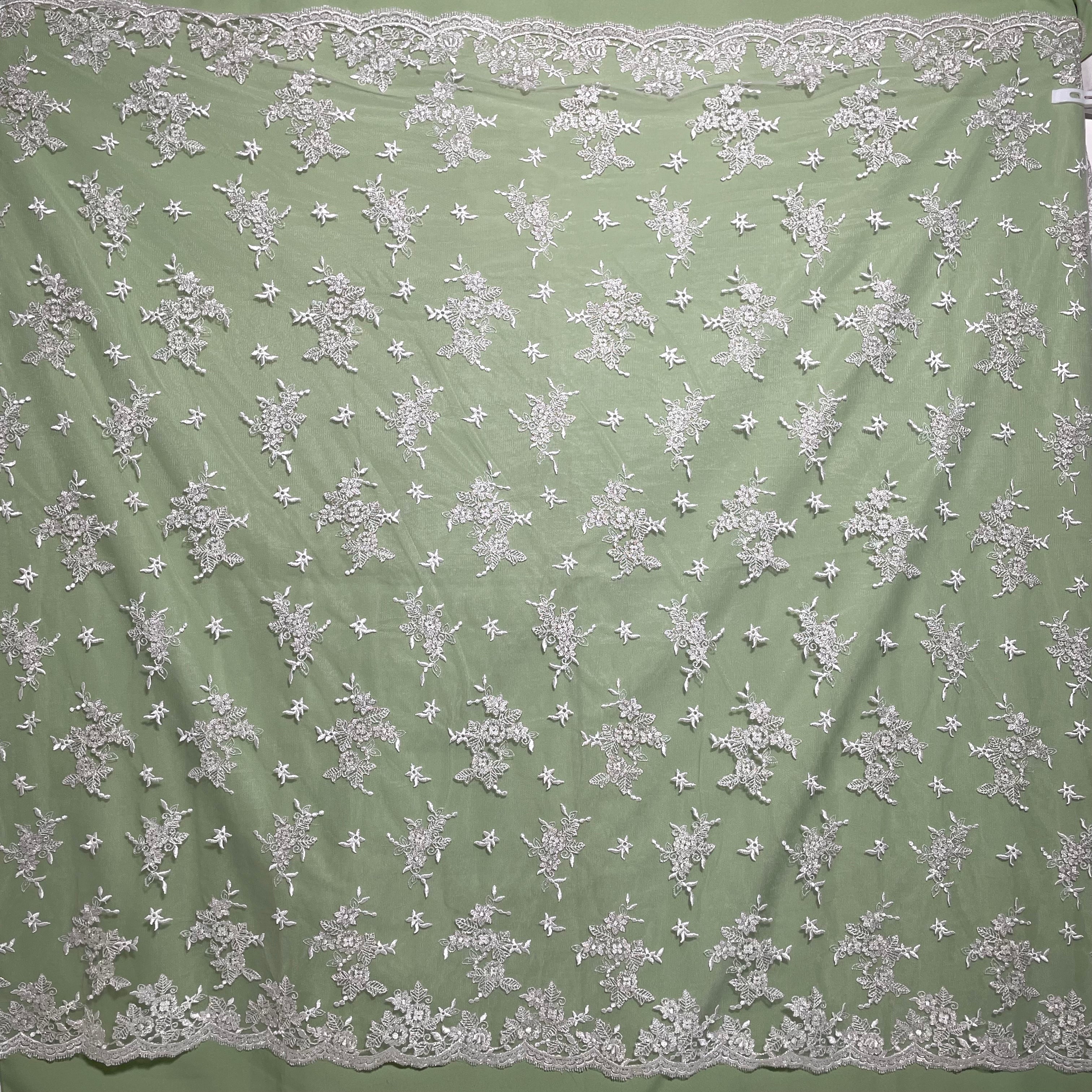 Corded Bridal Lace Fabric Embroidered on 100% Polyester Net Mesh | Lace USA - 97158W