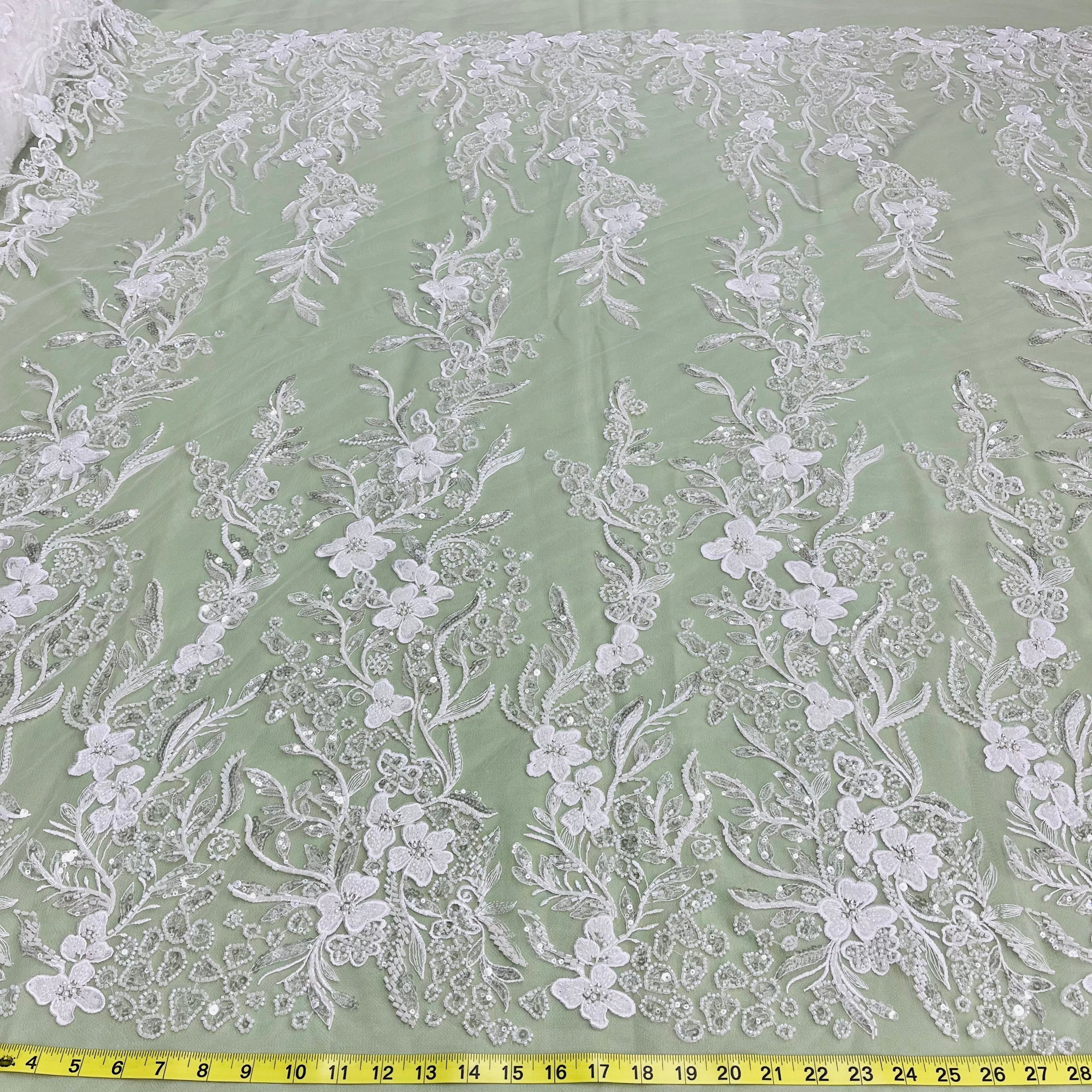 Beaded Lace Fabric Embroidered on 100% Polyester Net Mesh | Lace USA - GD-220703