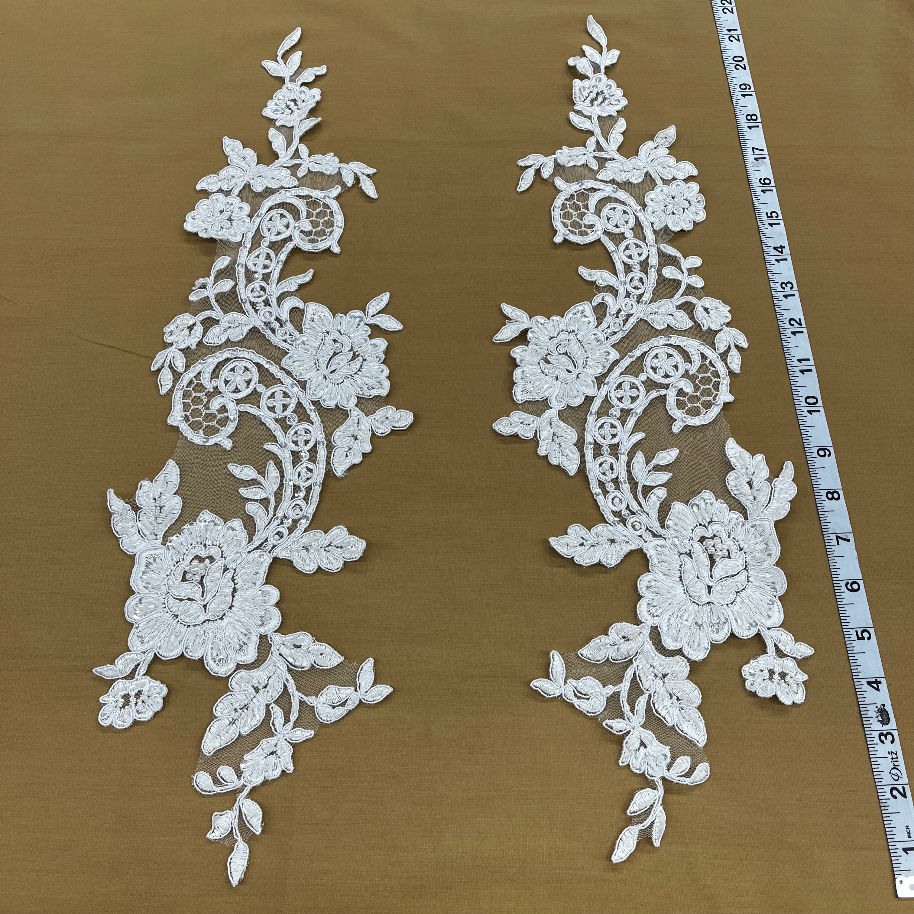 Beaded & Corded Floral Lace Applique for Bridal & Quinceañera Dresses | Lace USA - 96434W-HB
