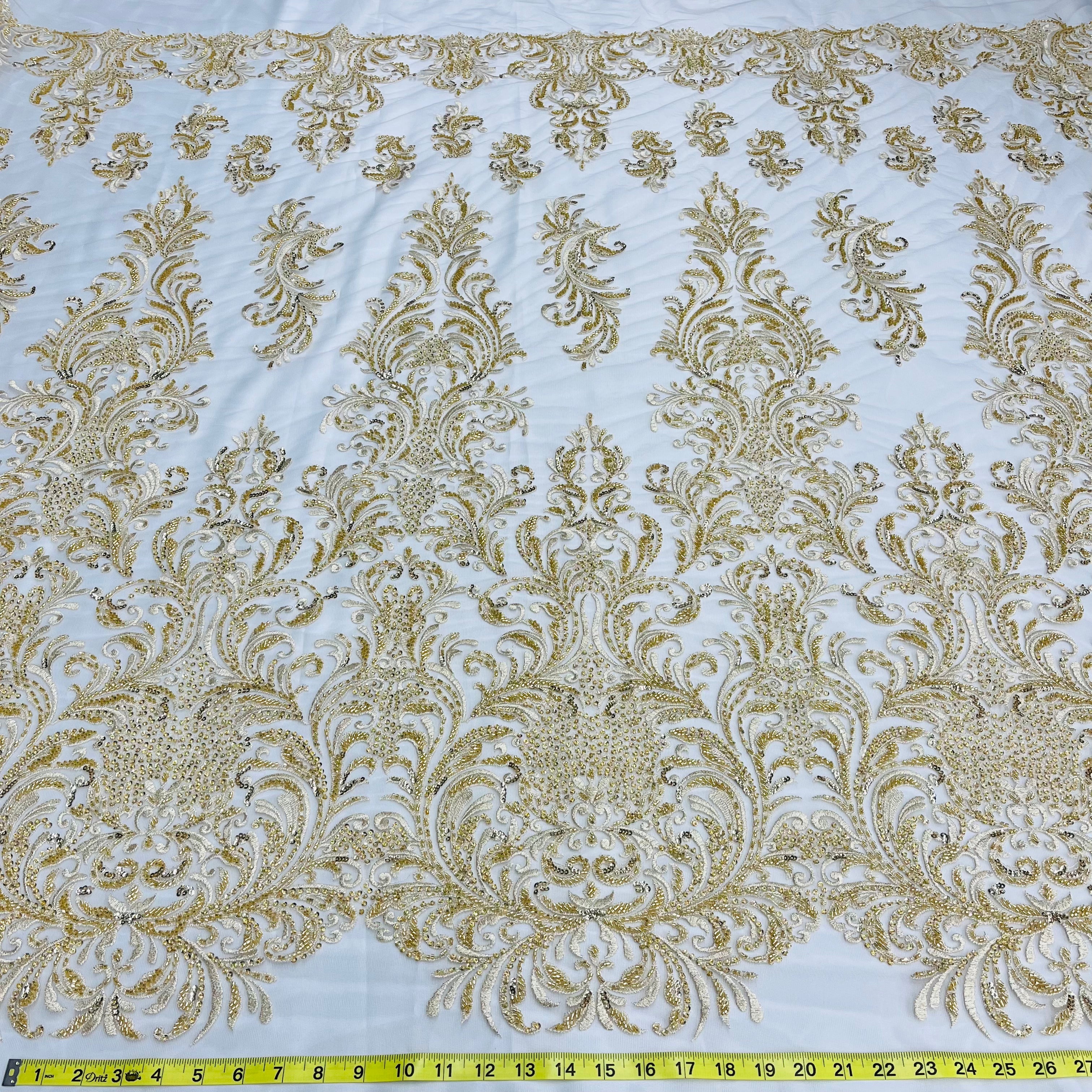 Beaded Lace Fabric Embroidered on 100% Polyester Net Mesh | Lace USA - GD-13267