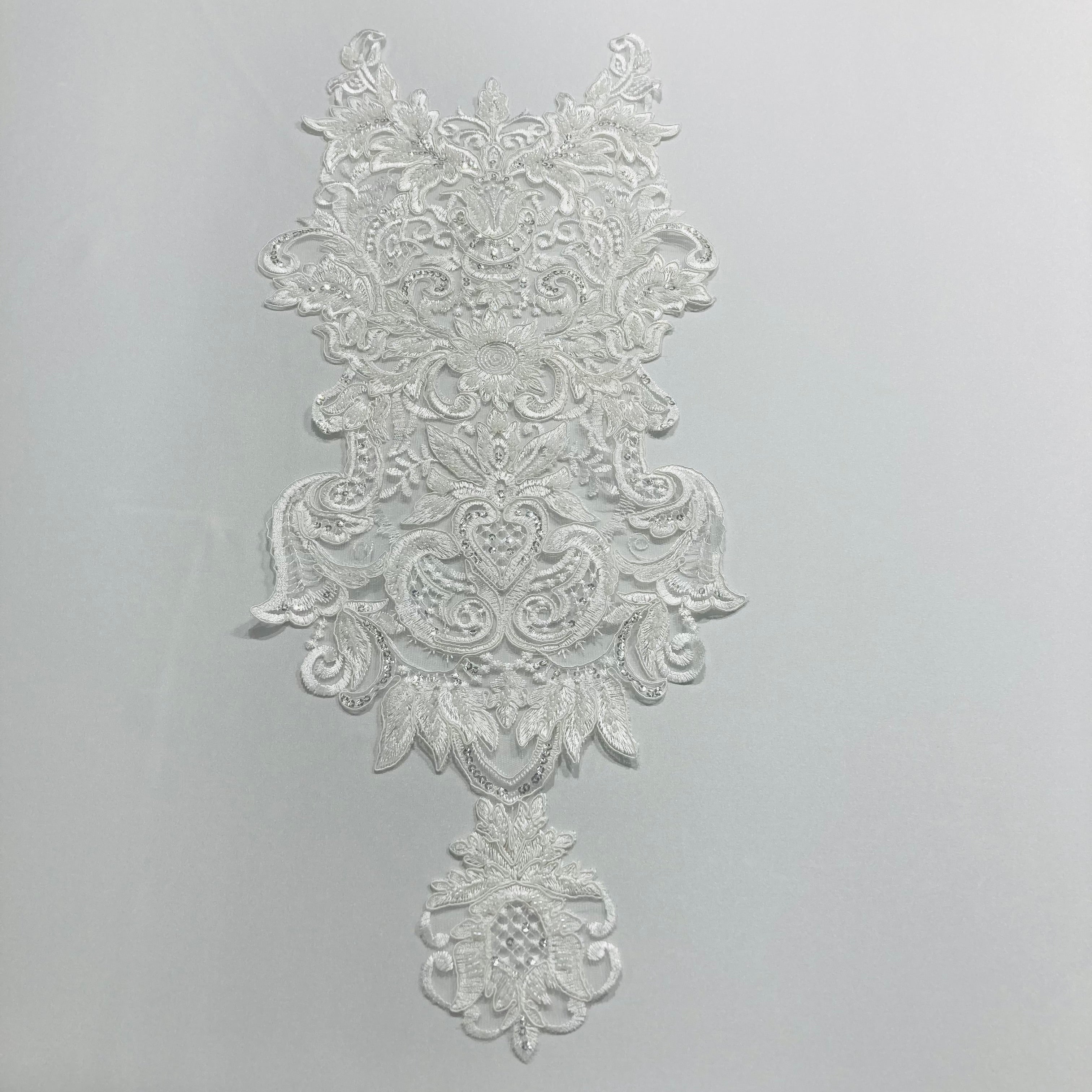 Beaded & Corded Lace Medallion Applique for Wedding Dresses, Quince Gowns | Lace USA - 97133W-HB
