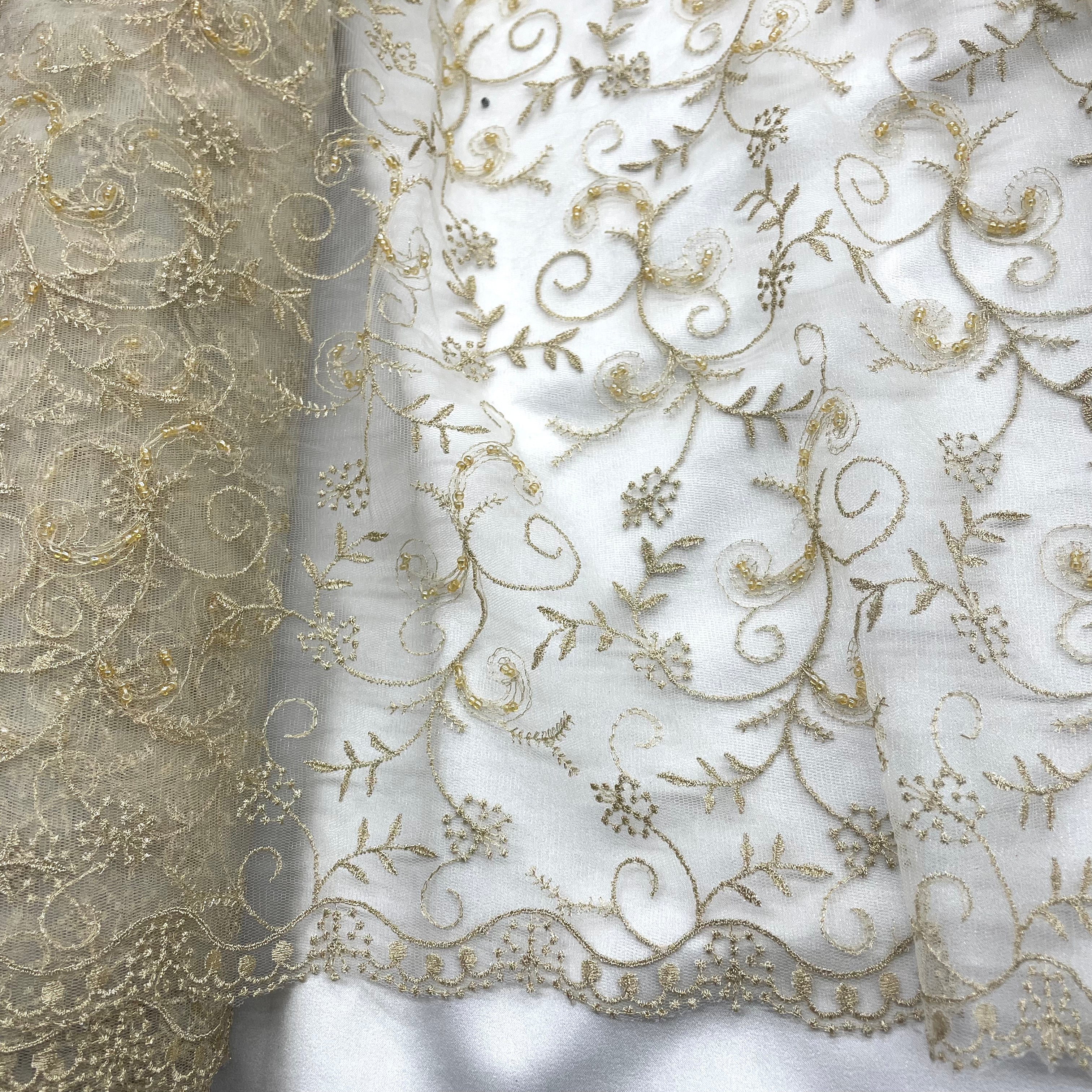 Beaded Lace Fabric Embroidered on 100% Polyester Net Mesh | Lace USA - 41471W-BP