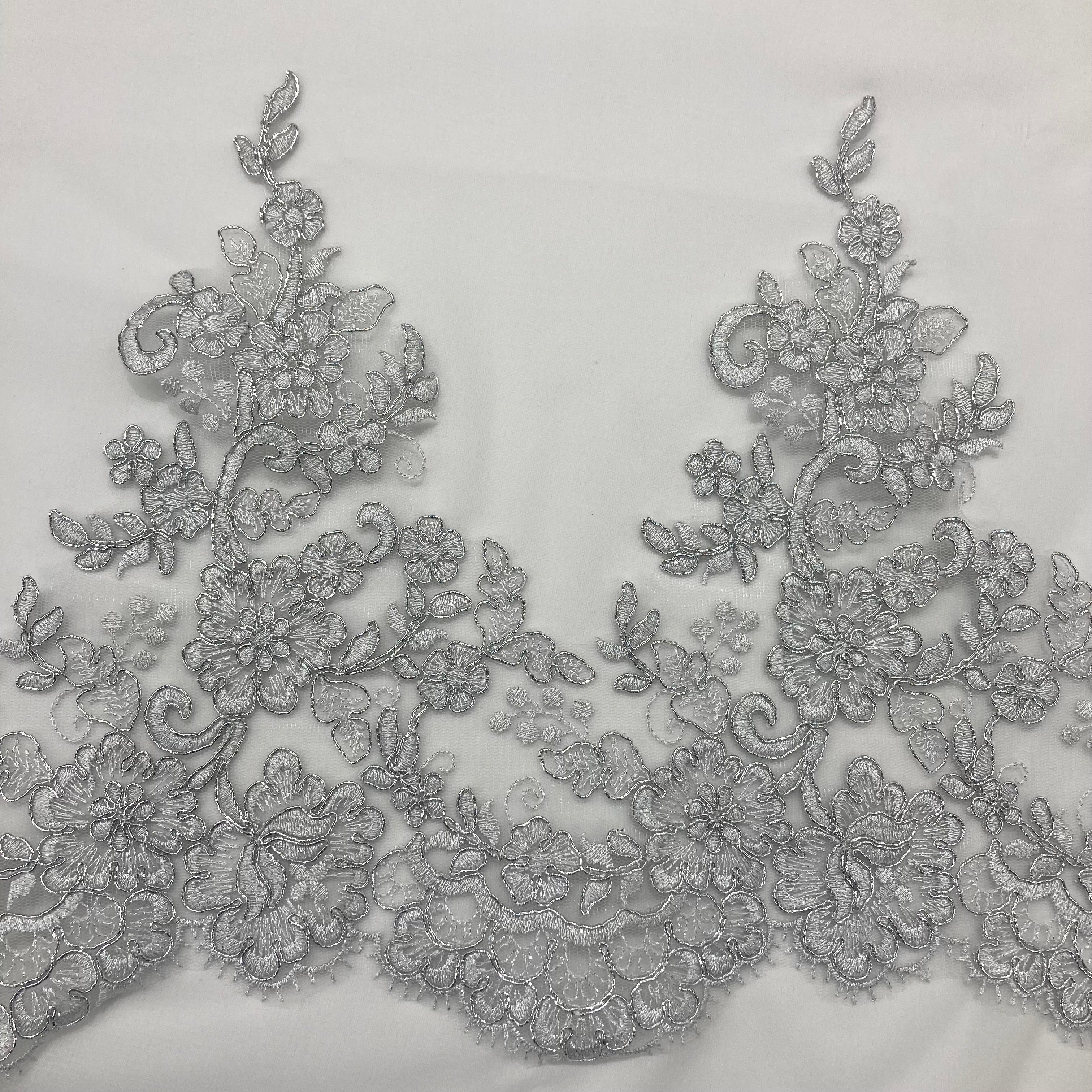 Floral Corded Embroidered Lace Trim with Scalloped Edge | Lace USA - 73001W/1