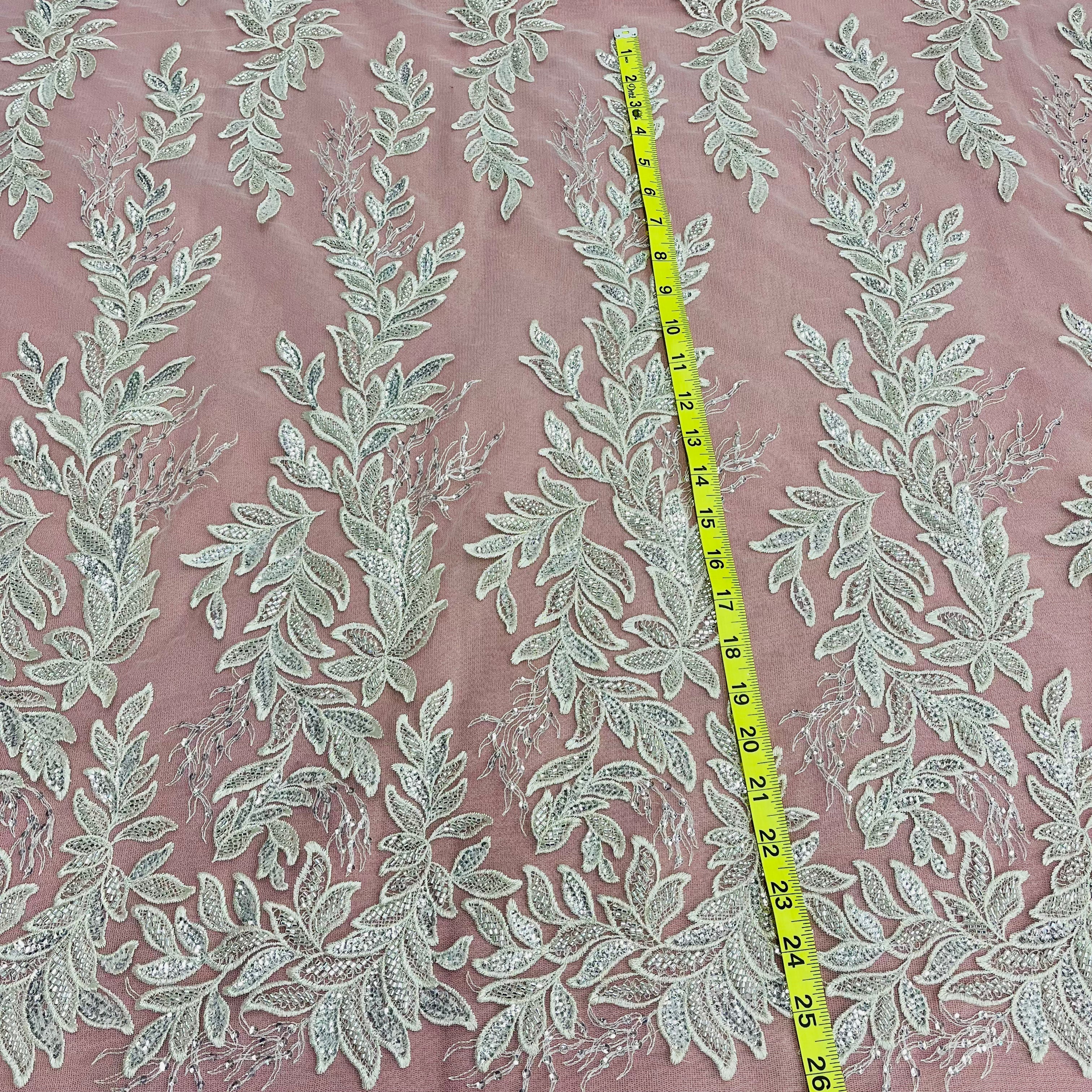 Beaded Lace Fabric Embroidered on 100% Polyester Net Mesh | Lace USA - GD-13331