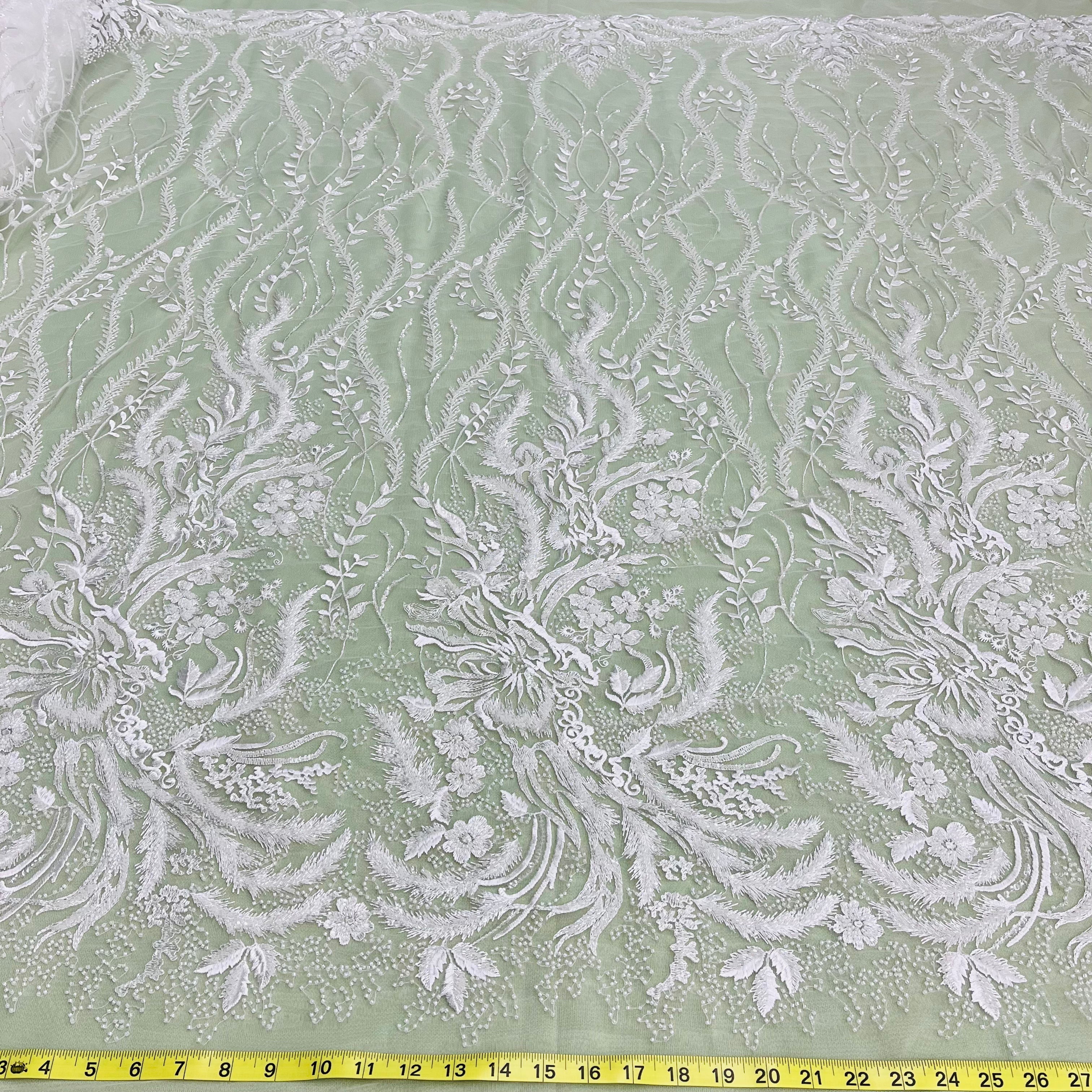 Beaded Lace Fabric Embroidered on 100% Polyester Net Mesh | Lace USA - GD-12010