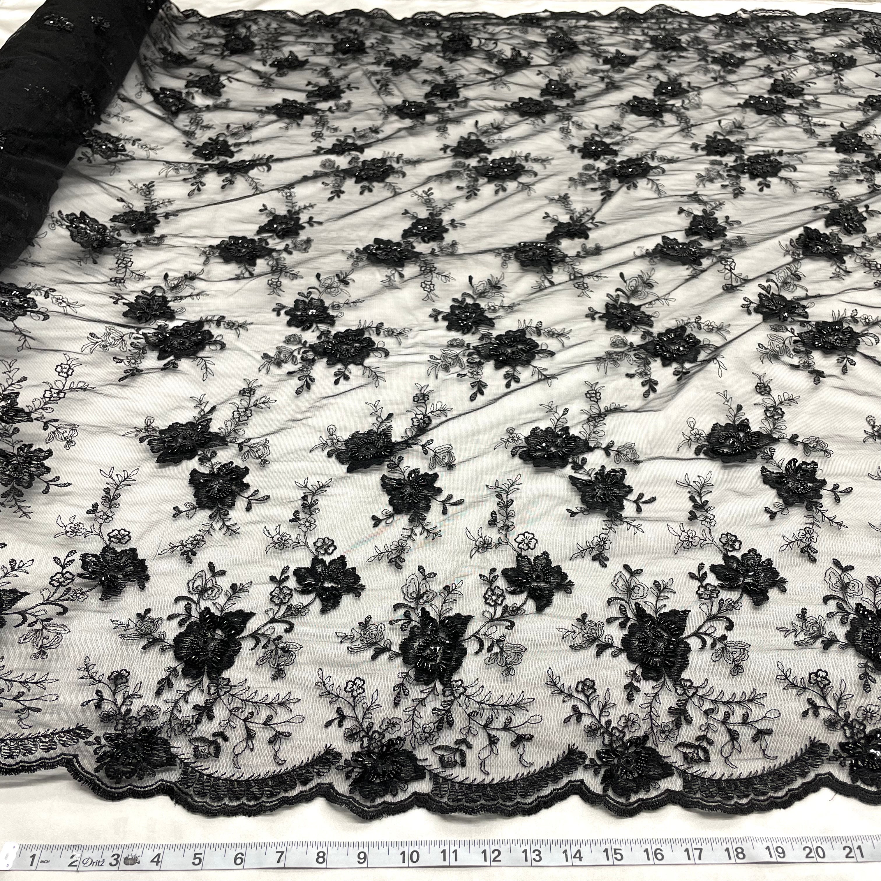 Beaded Lace Fabric Embroidered on 100% Polyester Net Mesh | Lace USA - 41996W-BP
