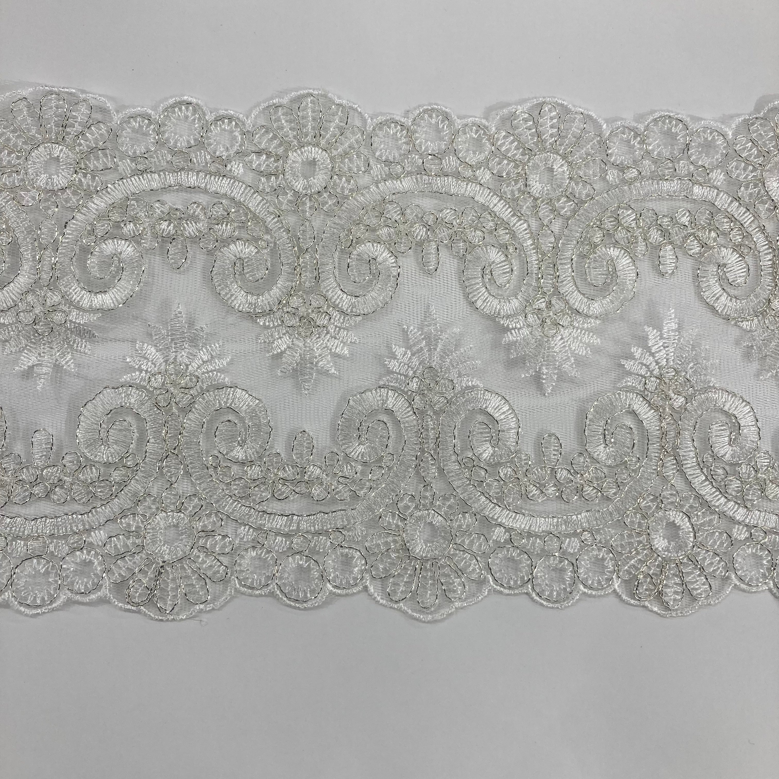 Corded Double Sided Lace Trimming Embroidered on 100% Polyester Net Mesh | Lace USA - 97120W/2