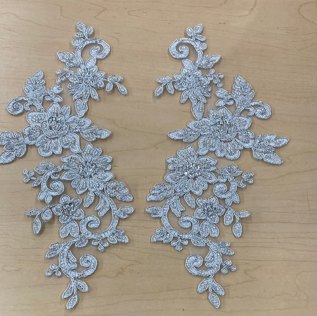 Beaded & Corded Floral Lace Applique Embroidered on 100% Polyester Net Mesh | Lace USA - 96440W-HB