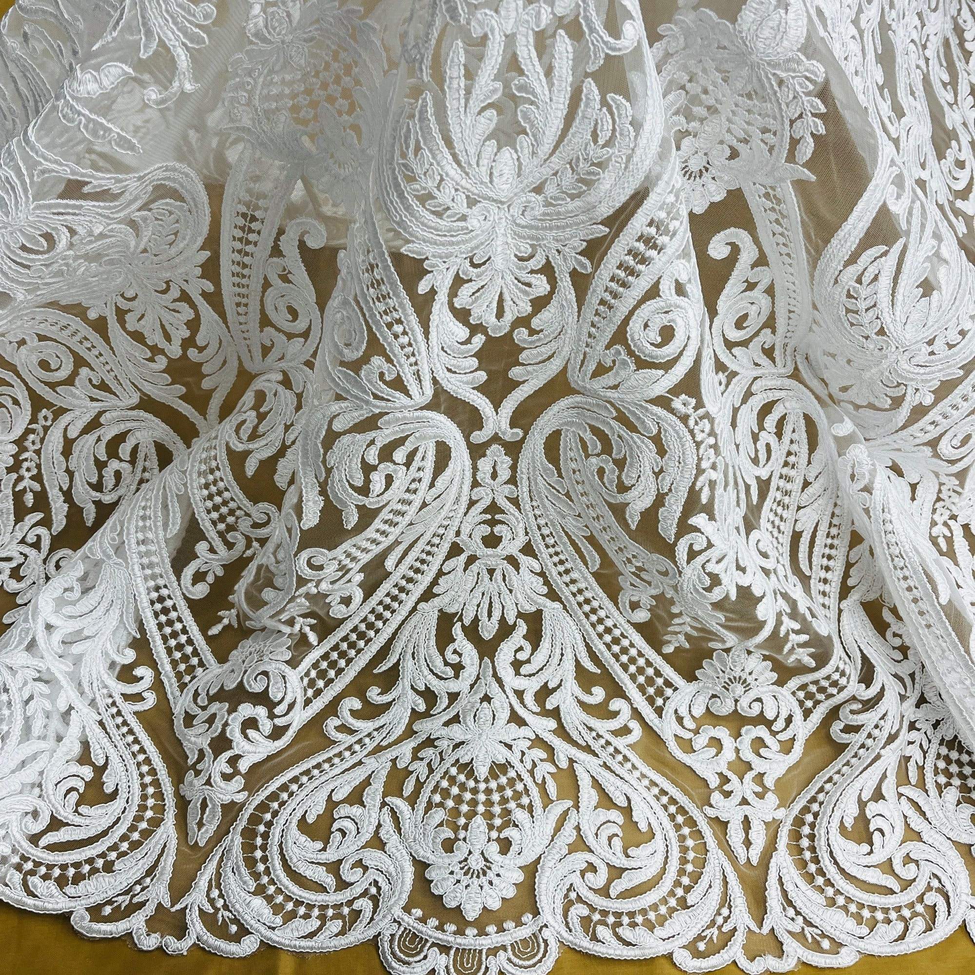 Corded Bridal Lace Fabric Embroidered on 100% Polyester Net Mesh | Lace USA - 97086W