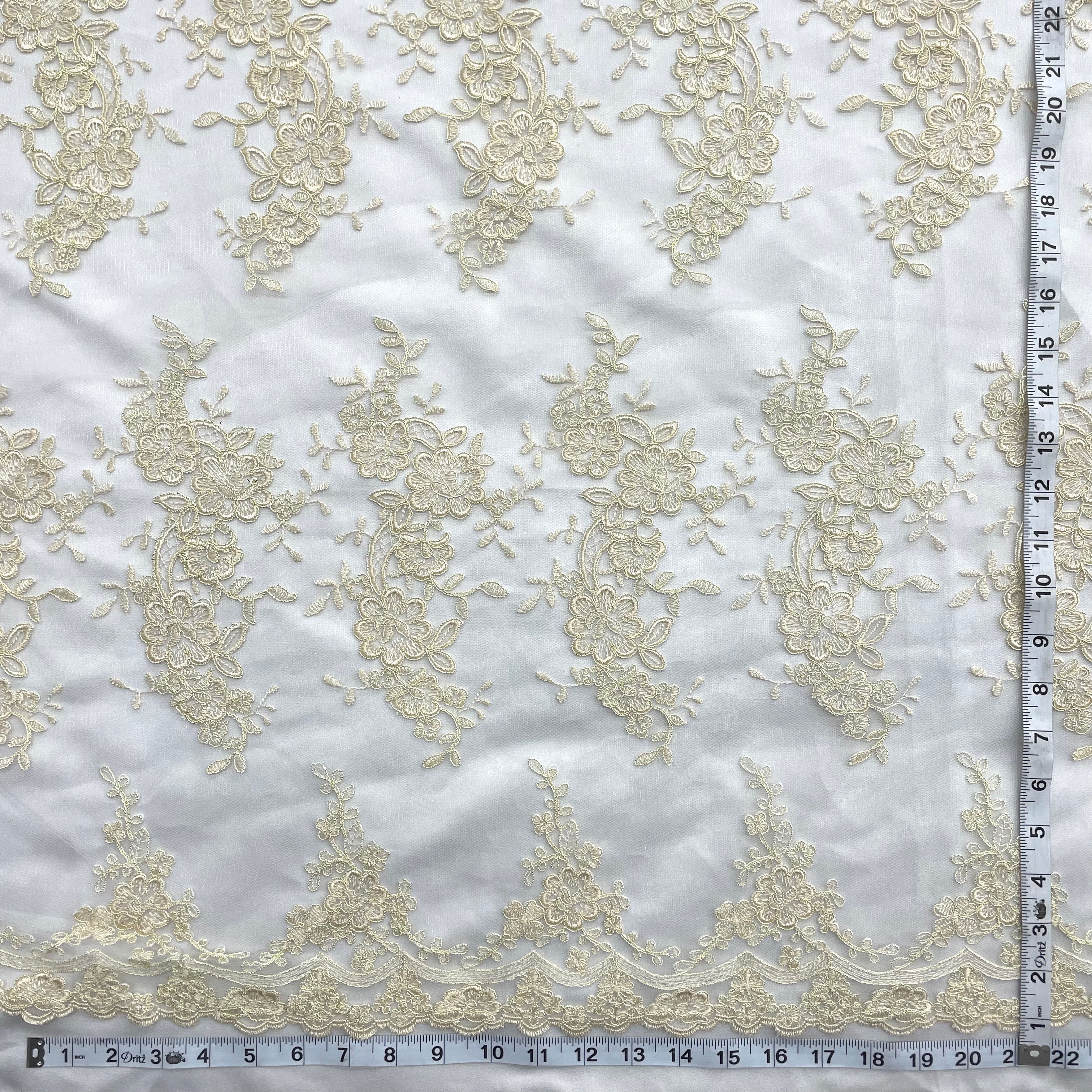 Corded Bridal Lace Fabric Embroidered on 100% Polyester Net Mesh | Lace USA - 97200W