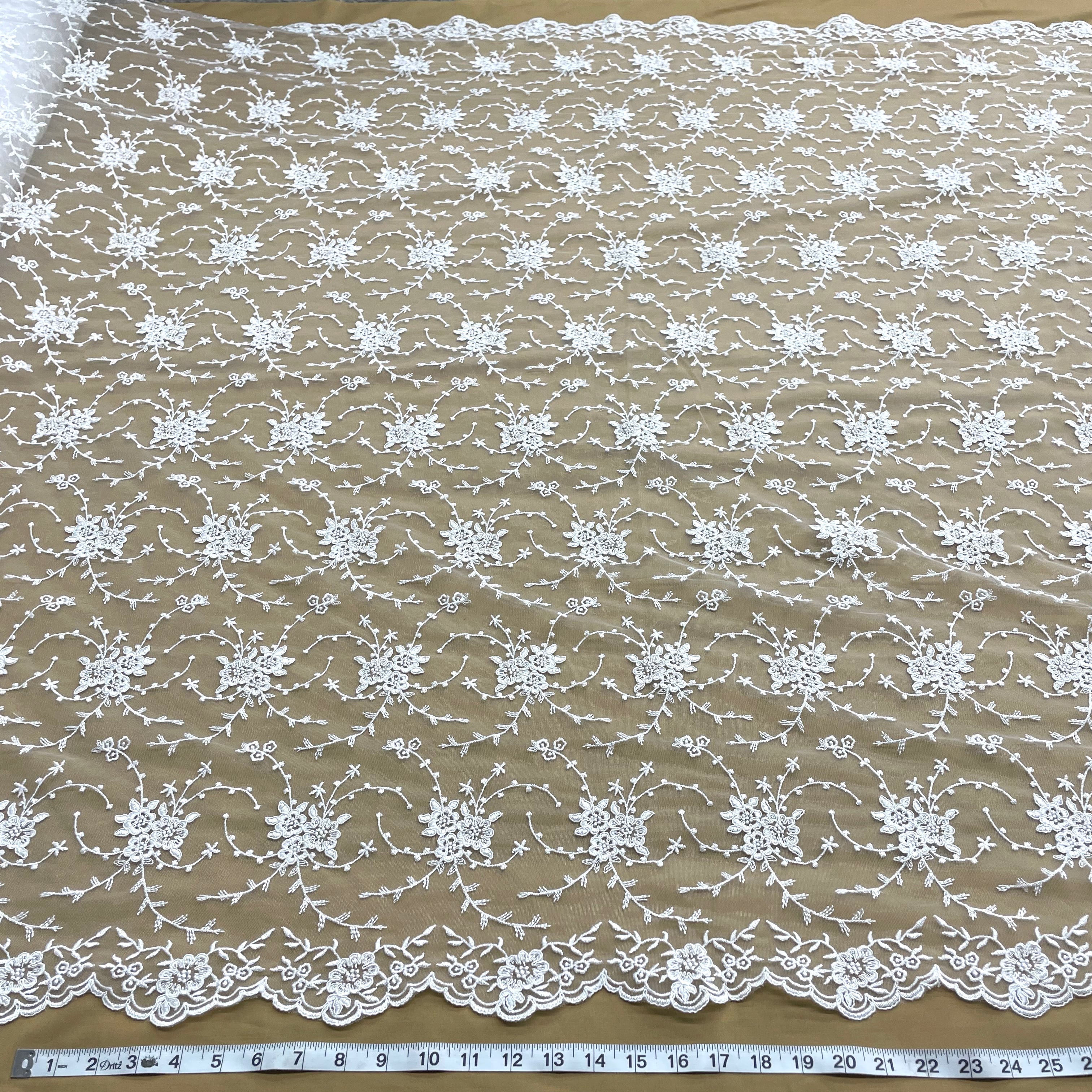 Corded Bridal Lace Fabric Embroidered on 100% Polyester Net Mesh | Lace USA - 95575W