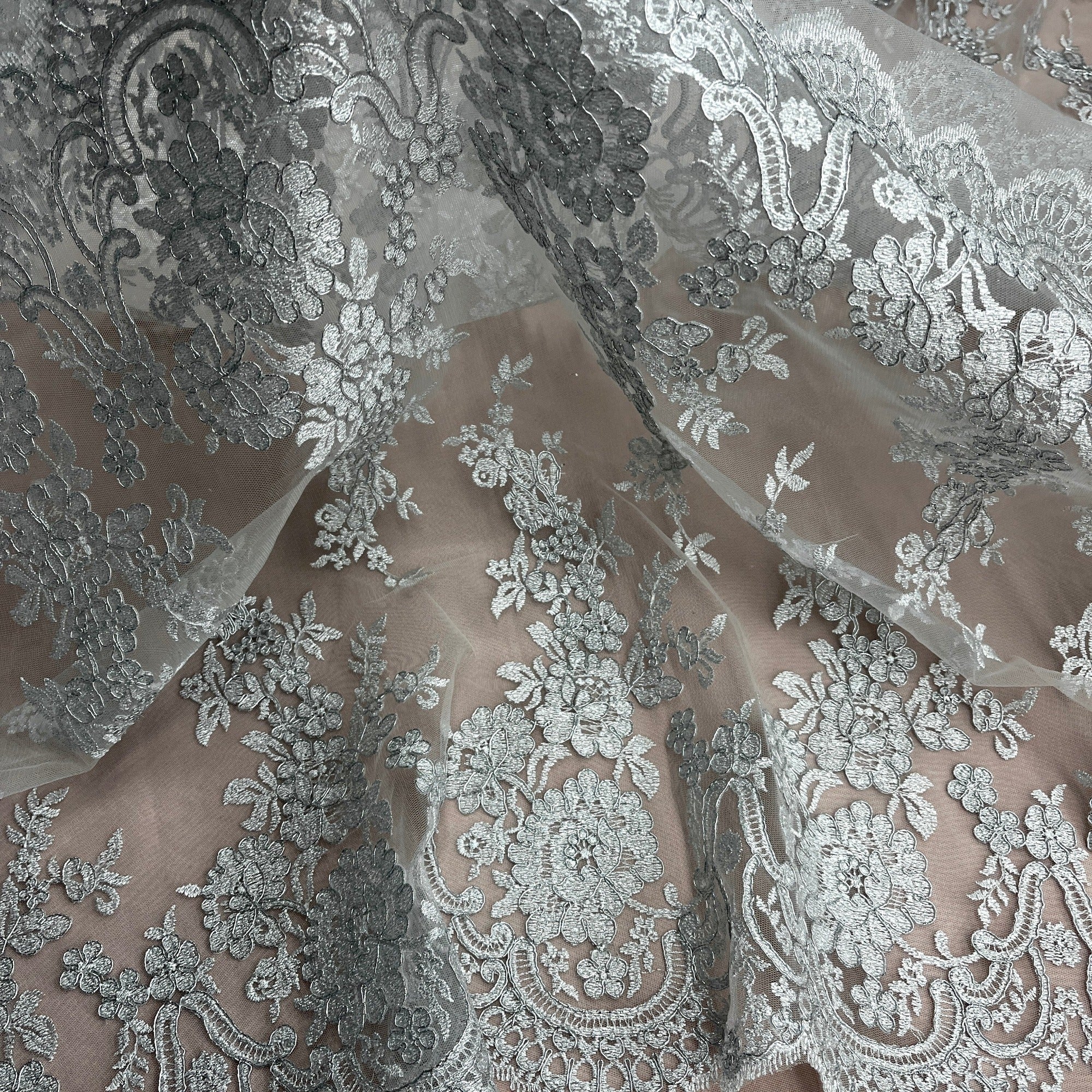 Corded Bridal Lace Fabric Embroidered on 100% Polyester Net Mesh | Lace USA - 96874W
