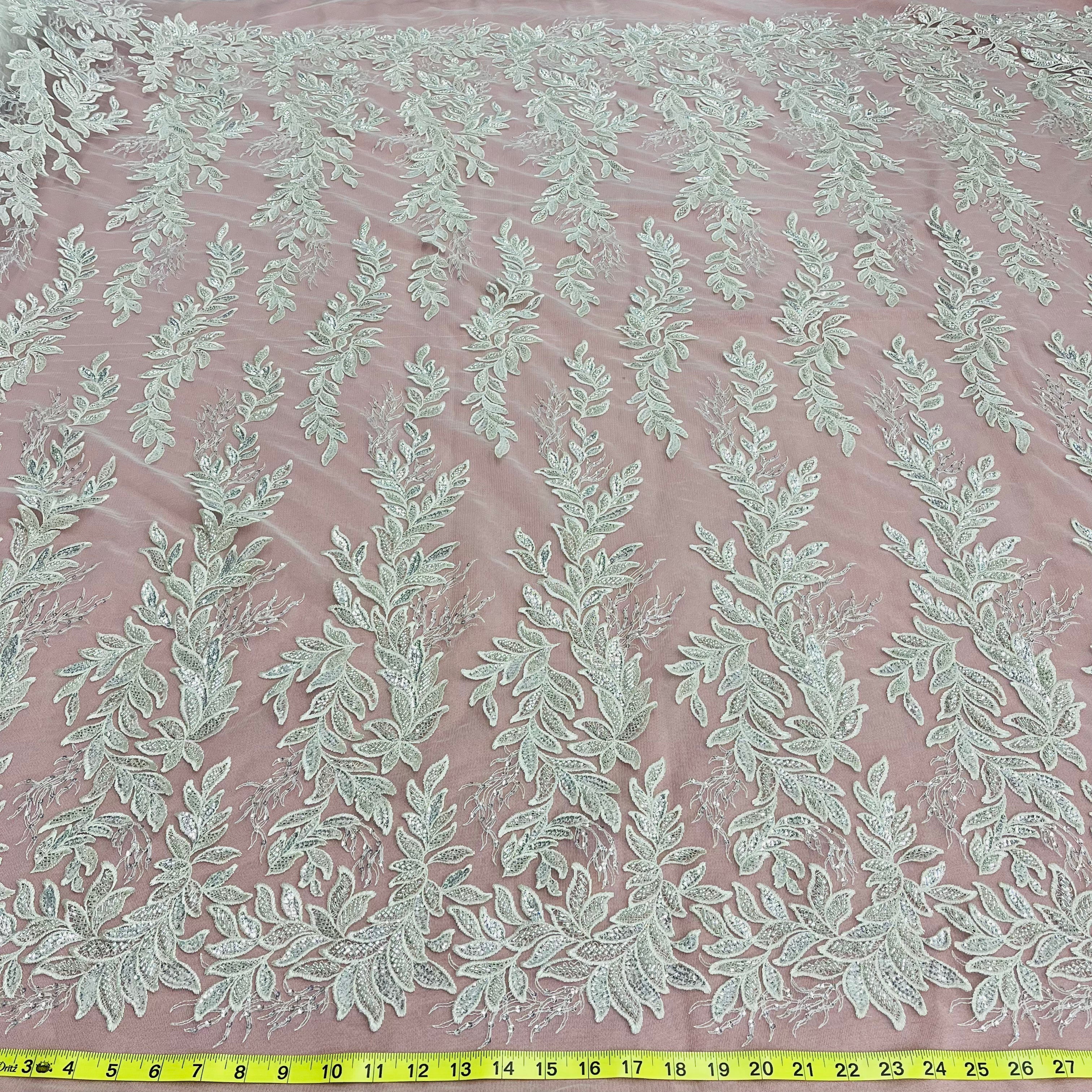 Beaded Lace Fabric Embroidered on 100% Polyester Net Mesh | Lace USA - GD-13331