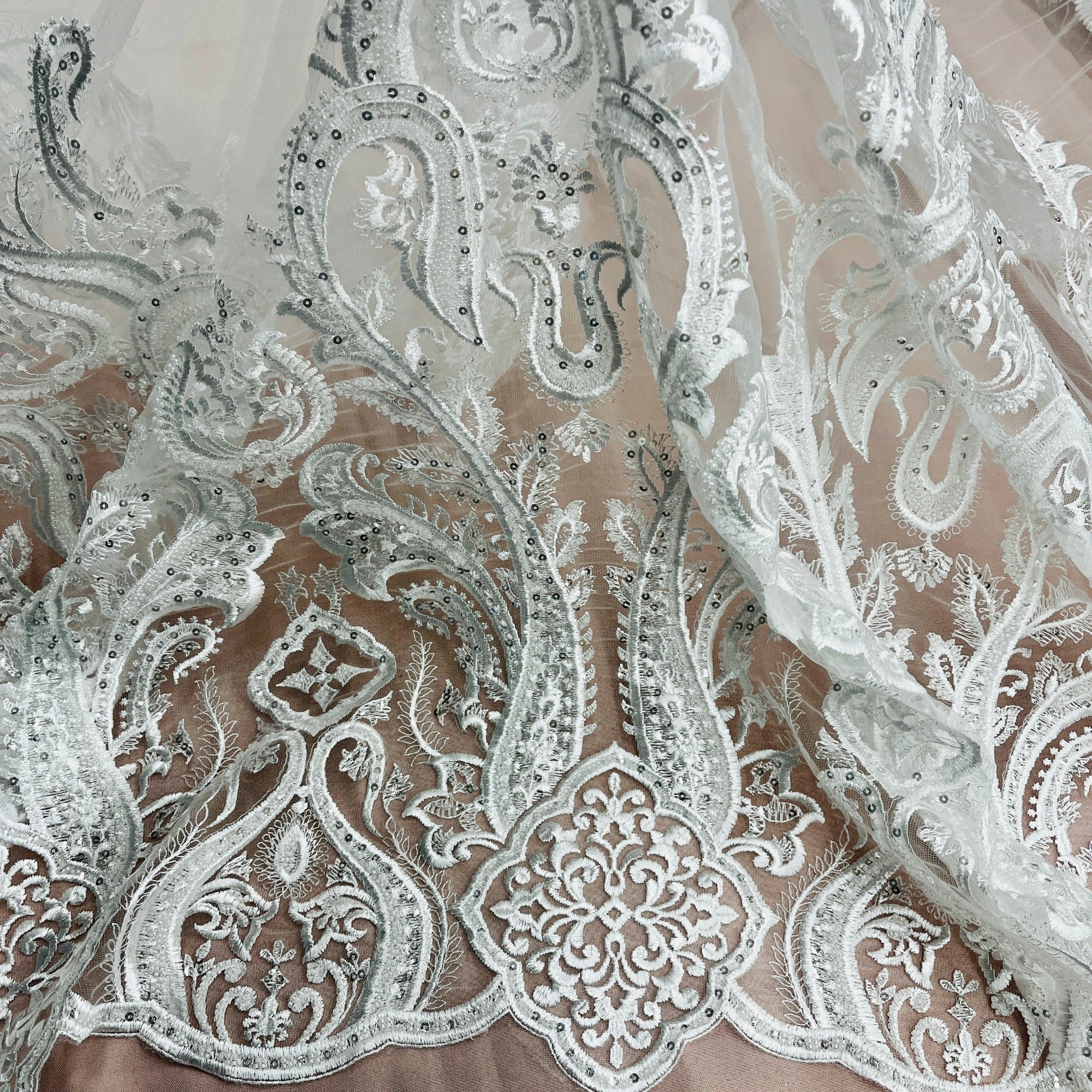 Beaded Lace Fabric Embroidered on 100% Polyester Net Mesh | Lace USA - GD-61416