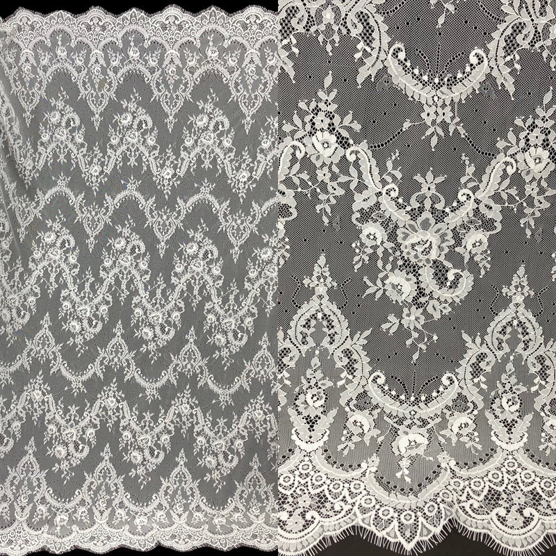 Chantilly Embroidered Lace Fabric with Eyelash Scallop - 3 Yards | Lace USA - 68124W