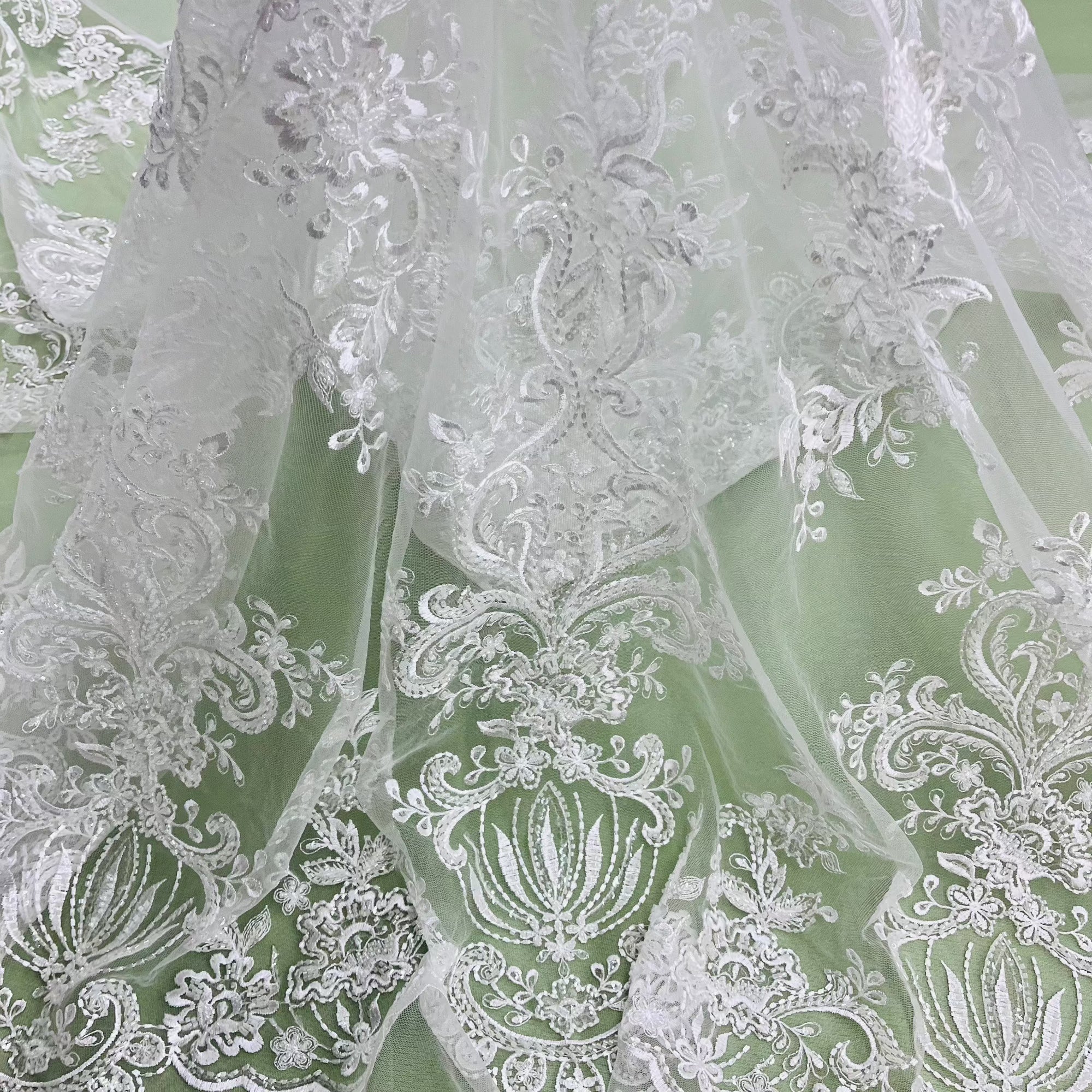 Beaded Lace Fabric Embroidered on 100% Polyester Net Mesh | Lace USA - GD-12186