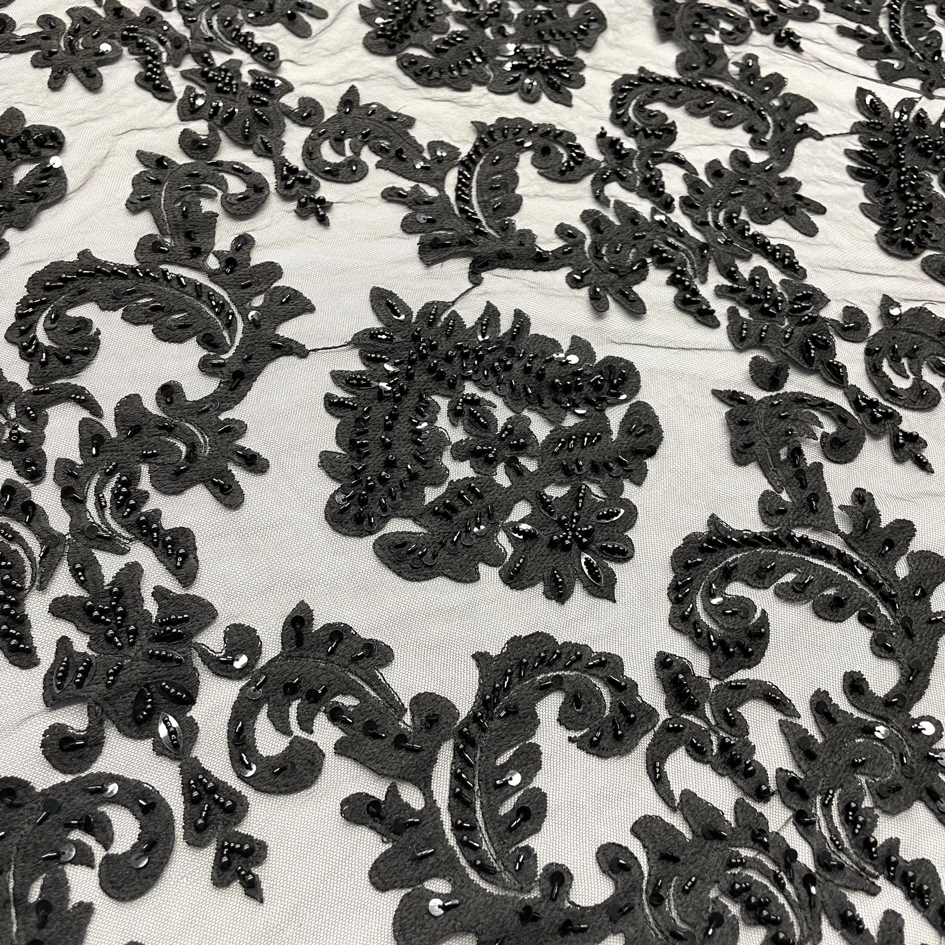 Beaded Lace Fabric Embroidered on 100% Polyester Net Mesh | Lace USA - GD-262