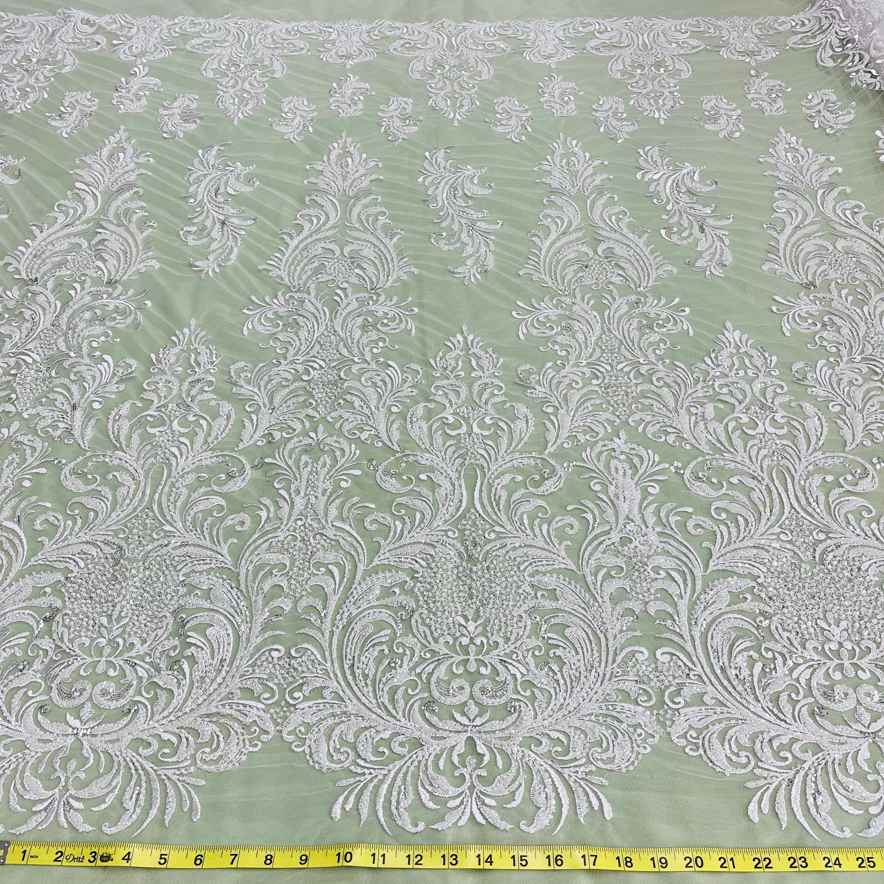 Beaded Lace Fabric Embroidered on 100% Polyester Net Mesh | Lace USA - GD-13267