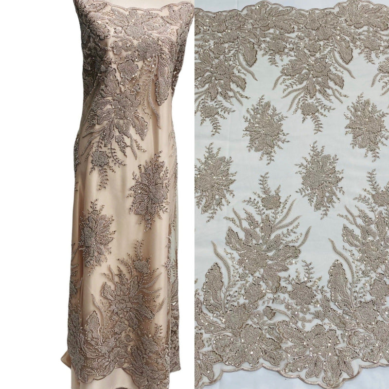 Beaded Lace Fabric Embroidered on 100% Polyester Net Mesh | Lace USA - GD-108