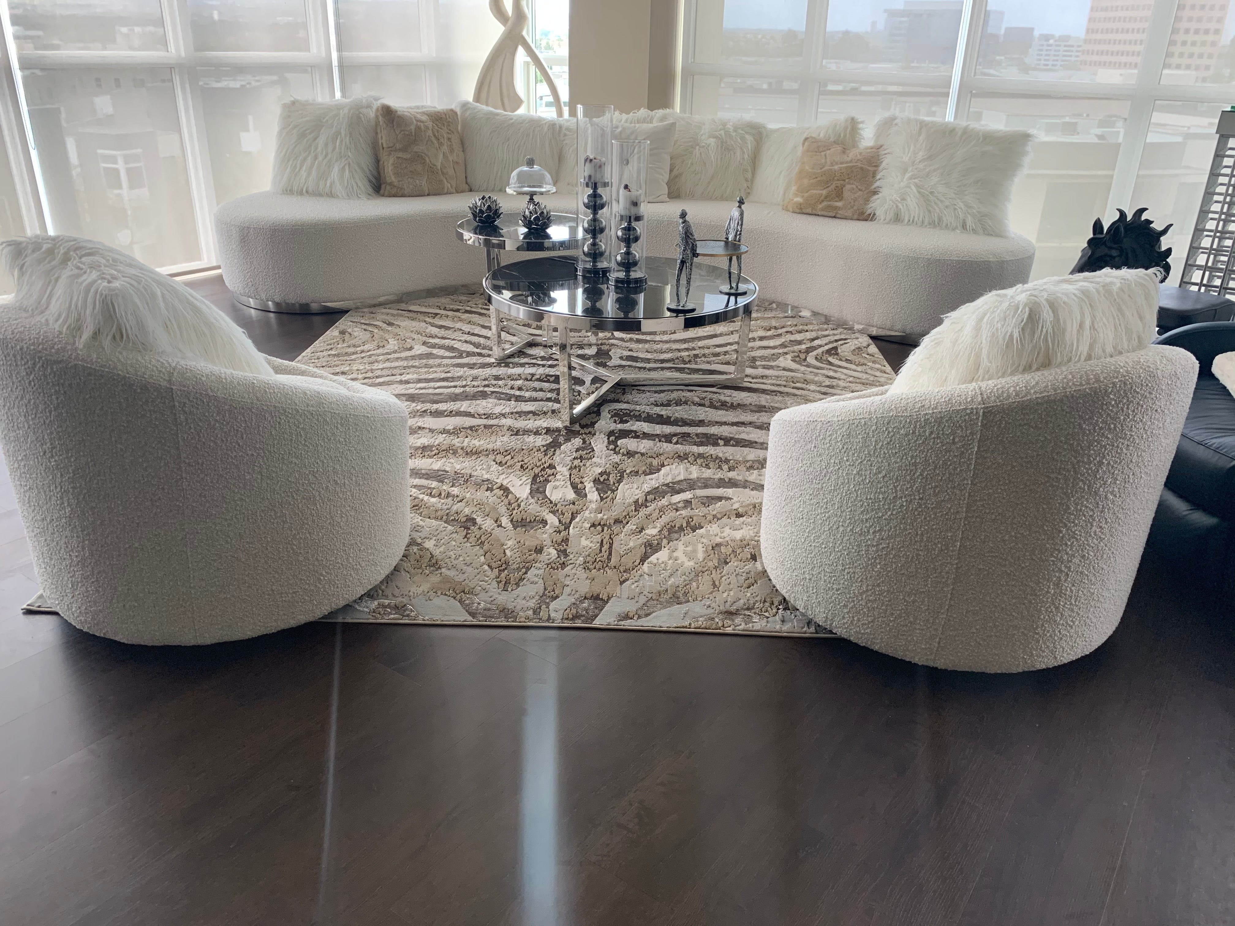 Polyester Gold Viscose Blend Safari Zebra Animal Print Rug/Carpet - Style# Maximus 187 - Color-Changing Flat Weave Rug