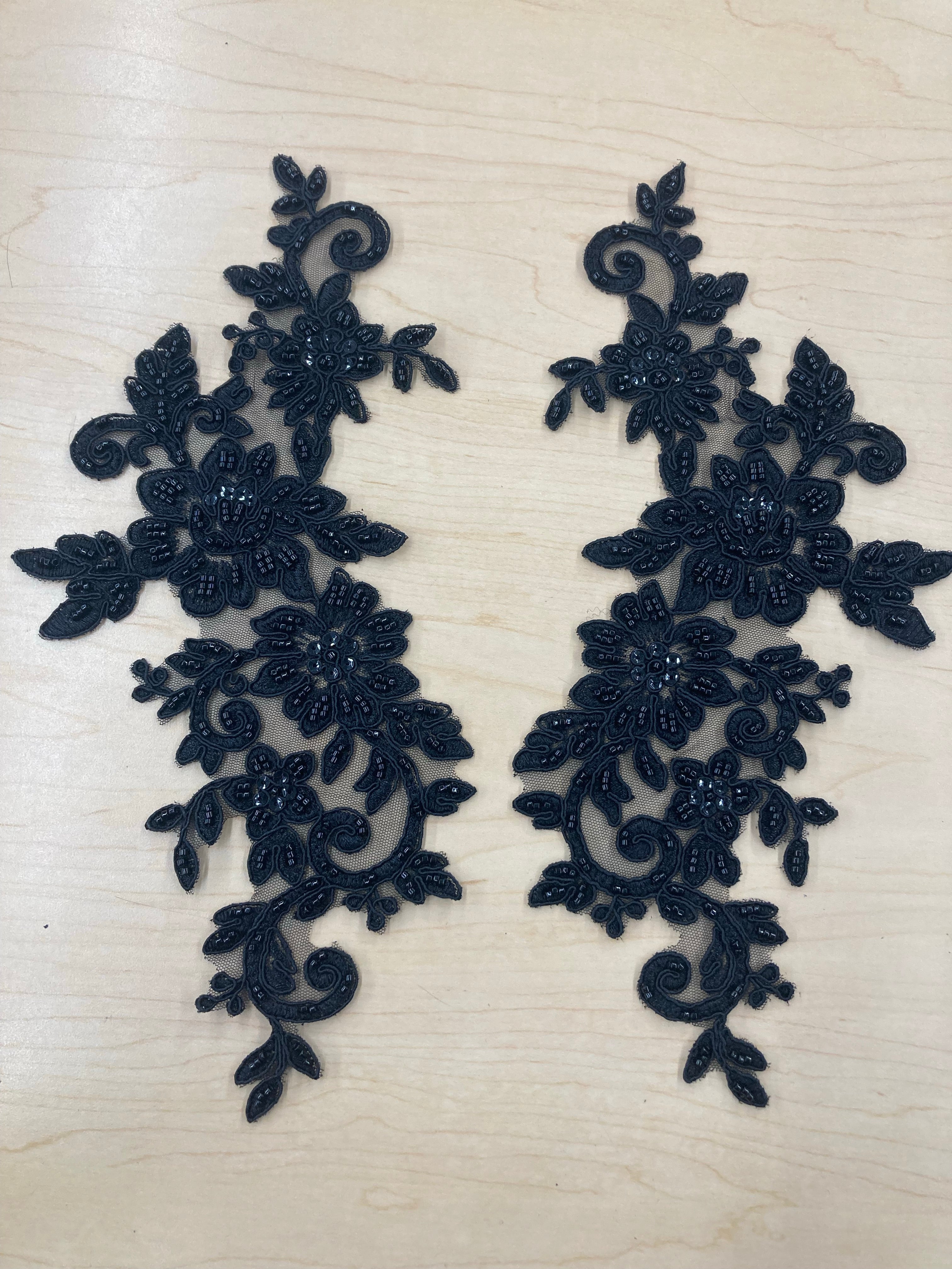 Beaded & Corded Floral Lace Applique Embroidered on 100% Polyester Net Mesh | Lace USA - 96440W-HB