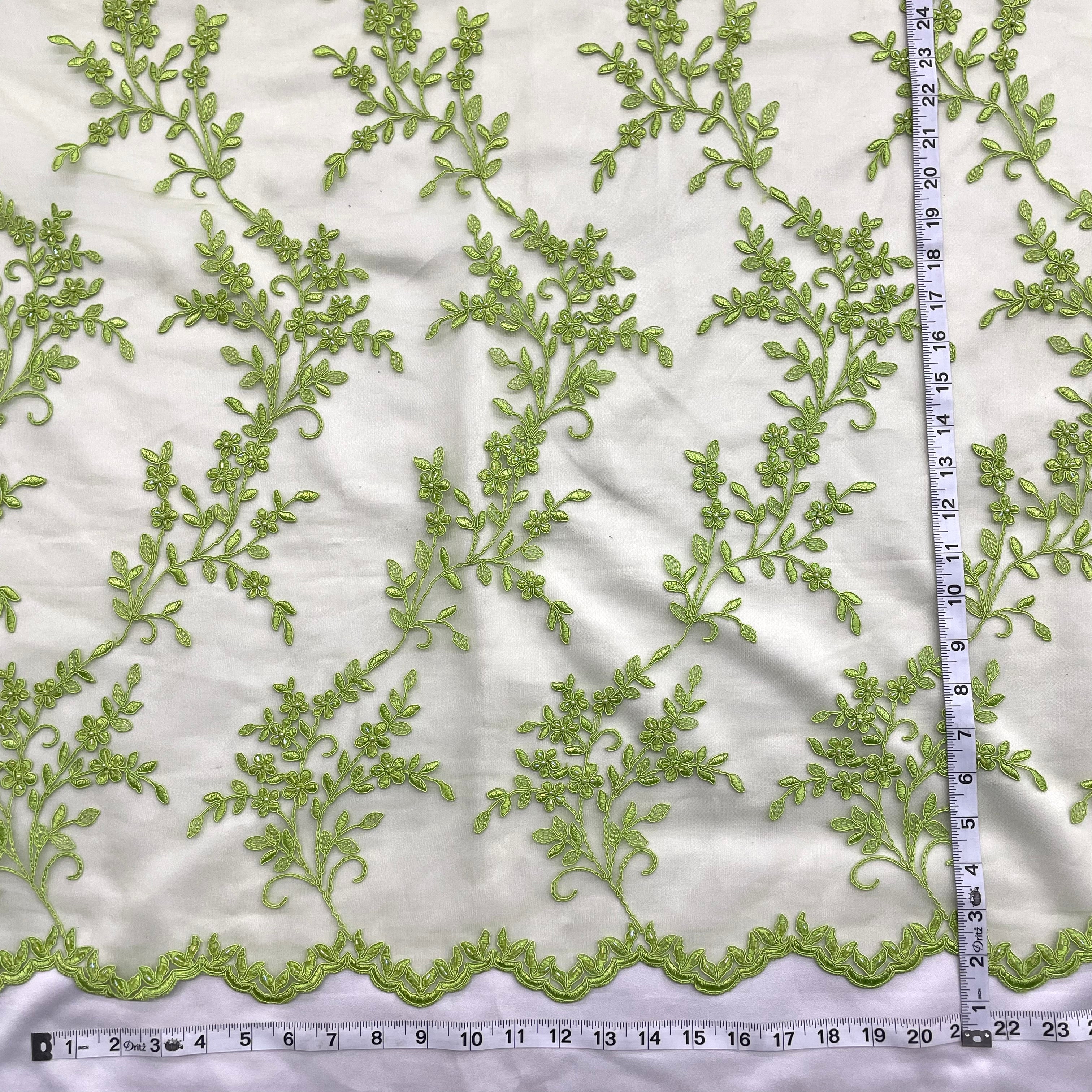 Beaded & Corded Bridal Lace Fabric Embroidered on 100% Polyester Net Mesh | Lace USA - 91470W-BP