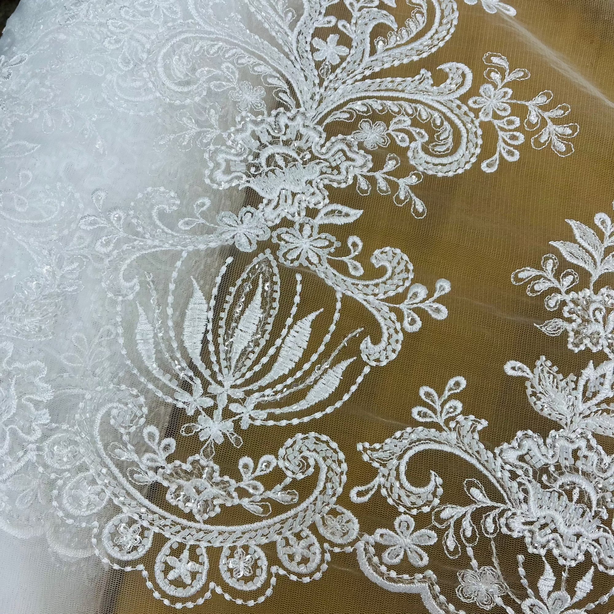 Beaded Lace Fabric Embroidered on 100% Polyester Net Mesh | Lace USA - GD-12186