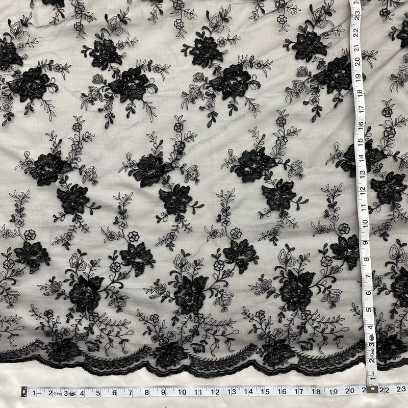 Beaded Lace Fabric Embroidered on 100% Polyester Net Mesh | Lace USA - 41996W-BP