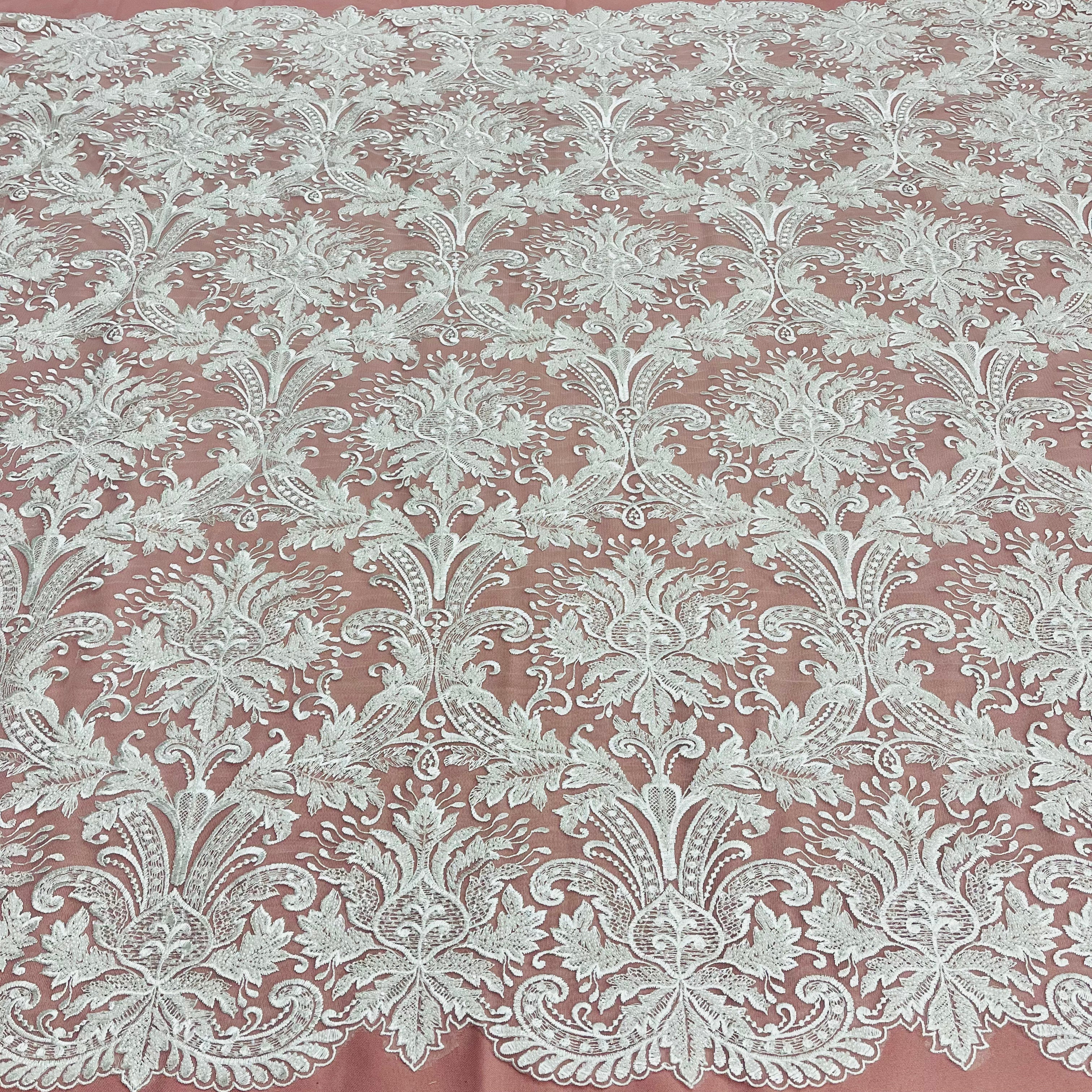 Beaded Lace Fabric Embroidered on 100% Polyester Net Mesh | Lace USA - 73030W-HB