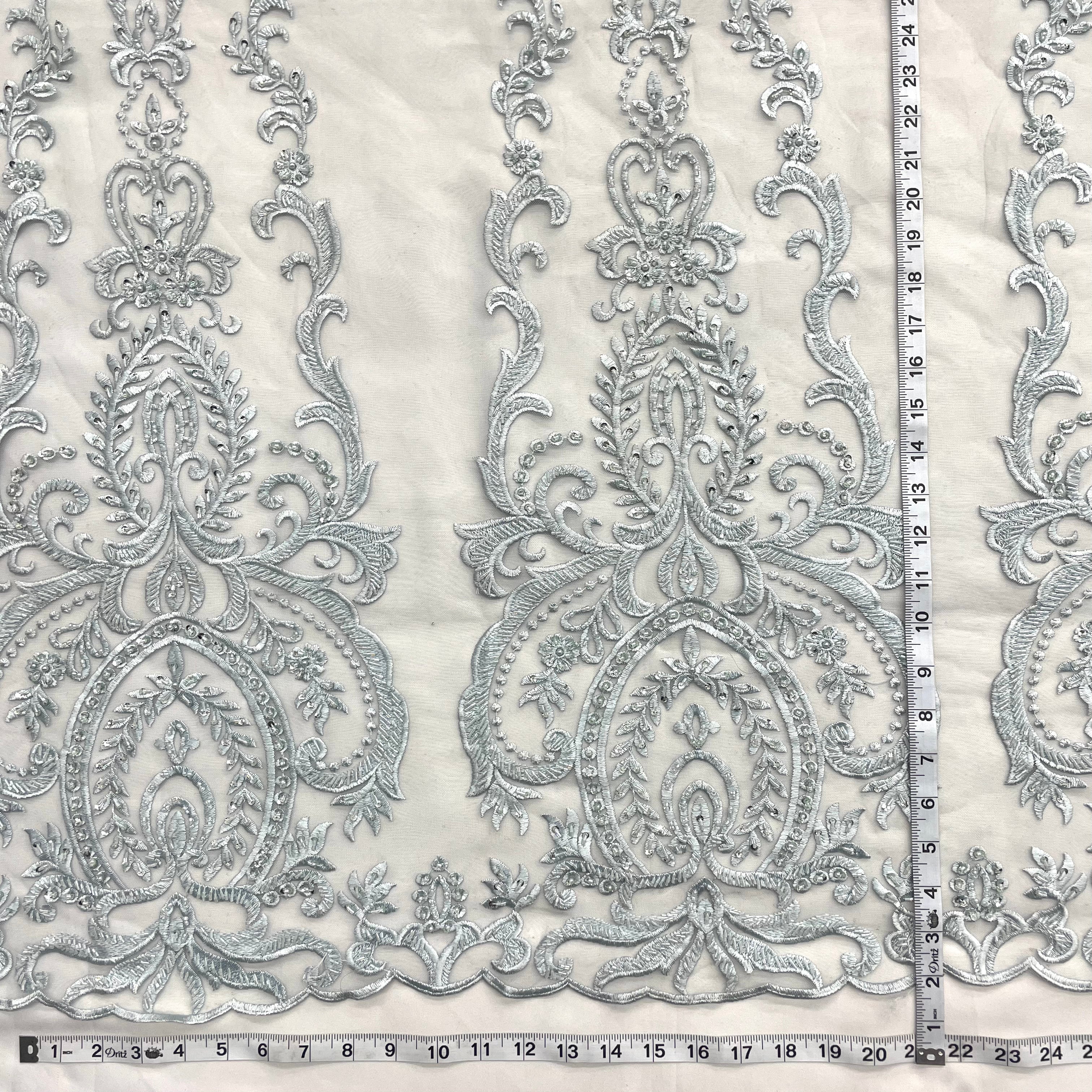 Beaded Lace Fabric Embroidered on 100% Polyester Net Mesh | Lace USA - GD-9117