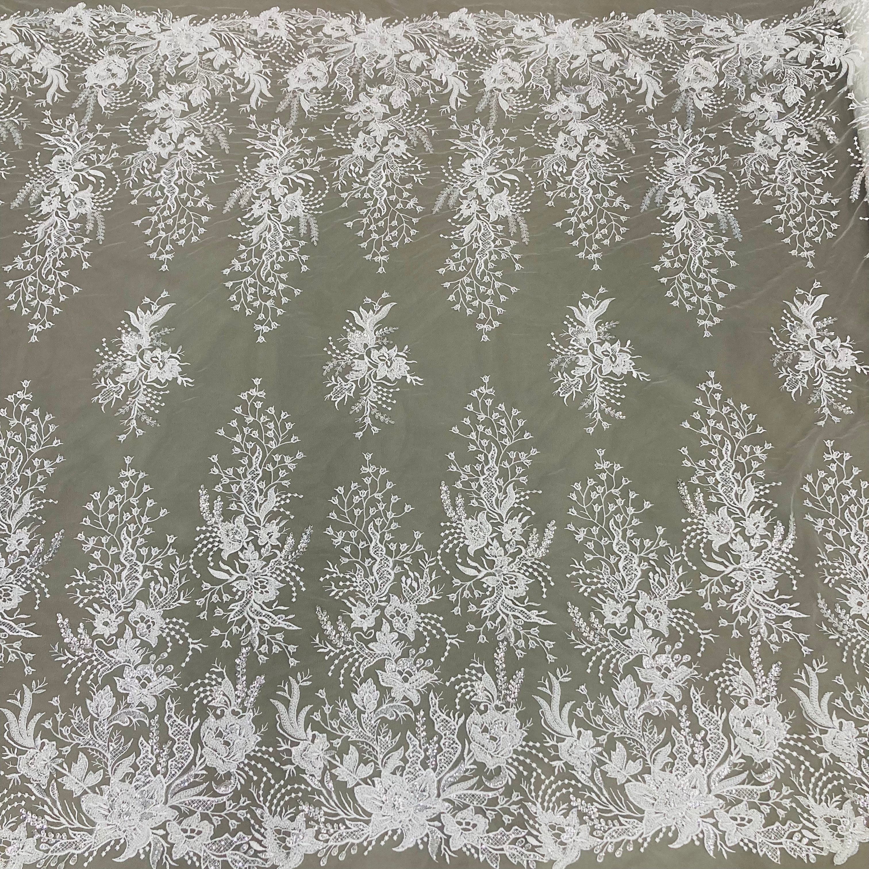 Beaded Lace Fabric Embroidered on 100% Polyester Net Mesh | Lace USA - GD-66919