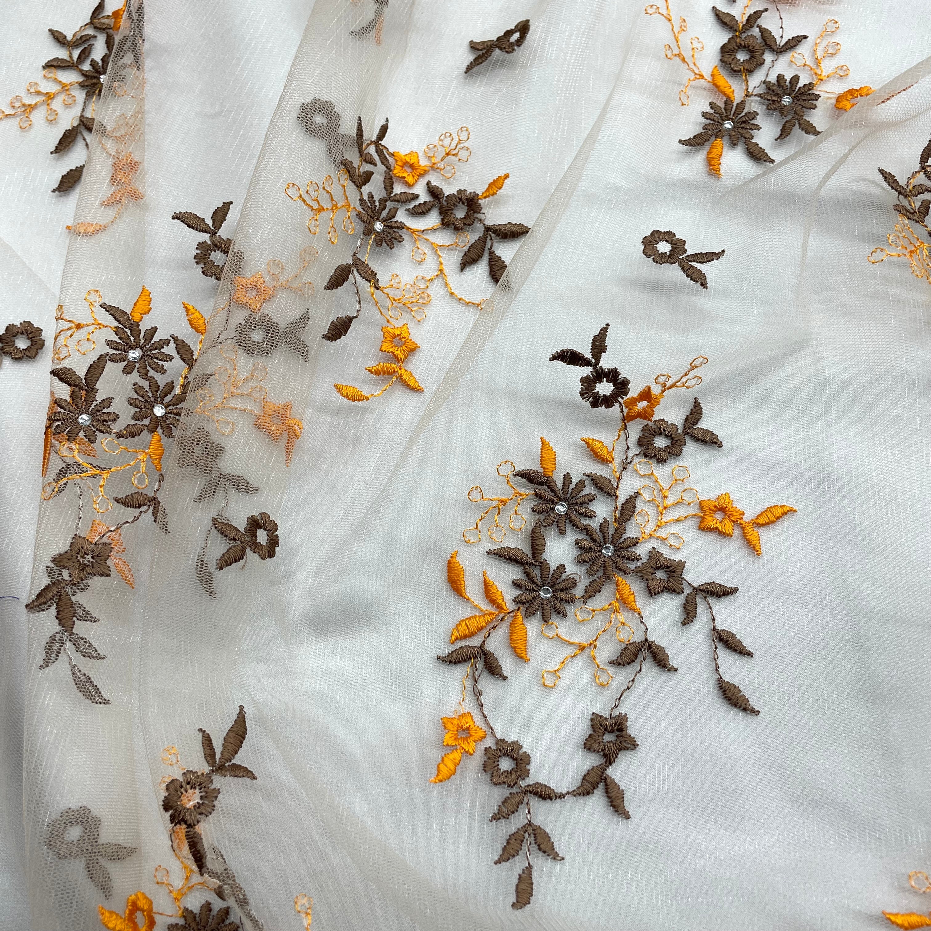 Beaded Lace Fabric Embroidered on 100% Polyester Net Mesh | Lace USA - 42091W-RS