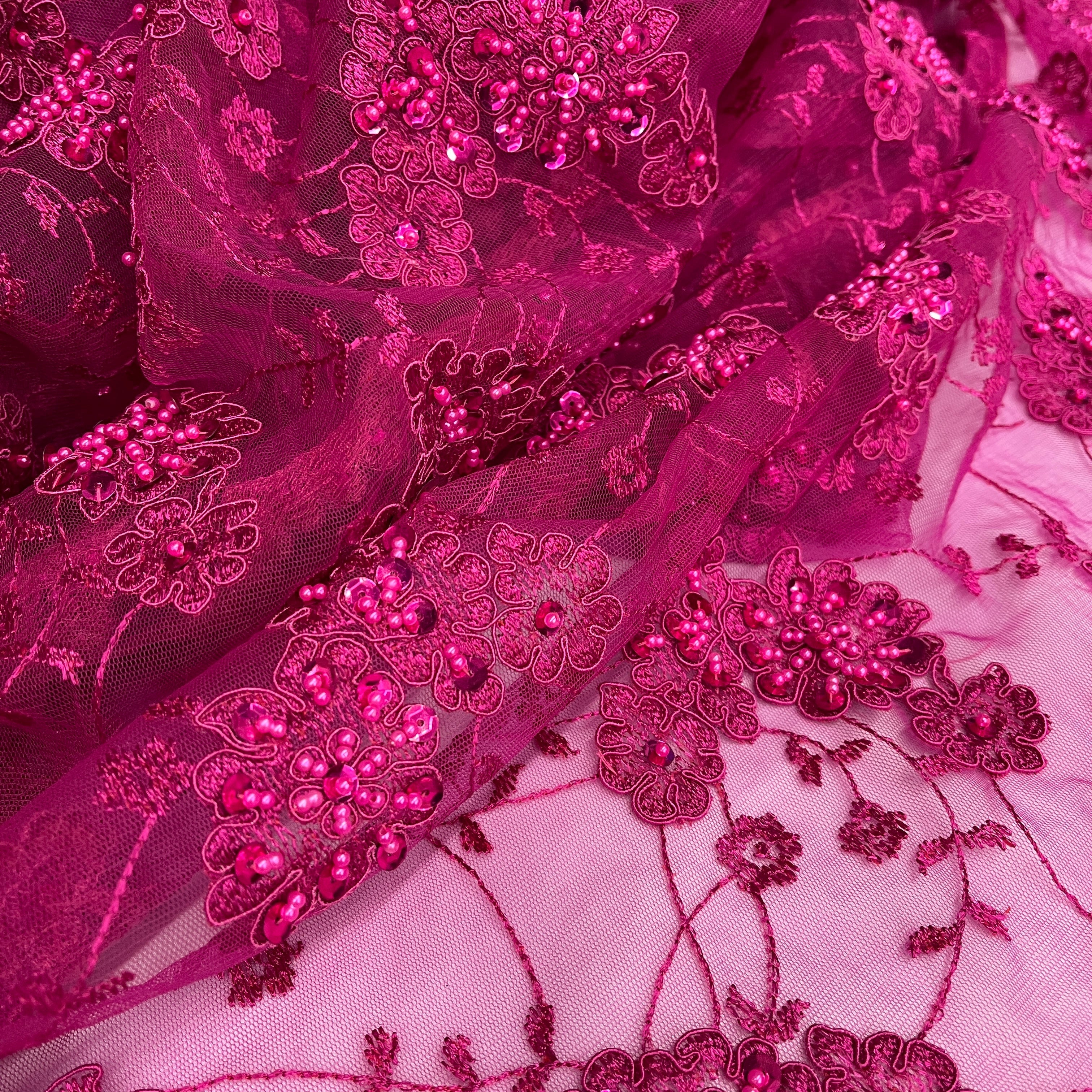 Beaded & Corded Lace Fabric Embroidered on 100% Polyester Net Mesh | Lace USA - 96935W-BP