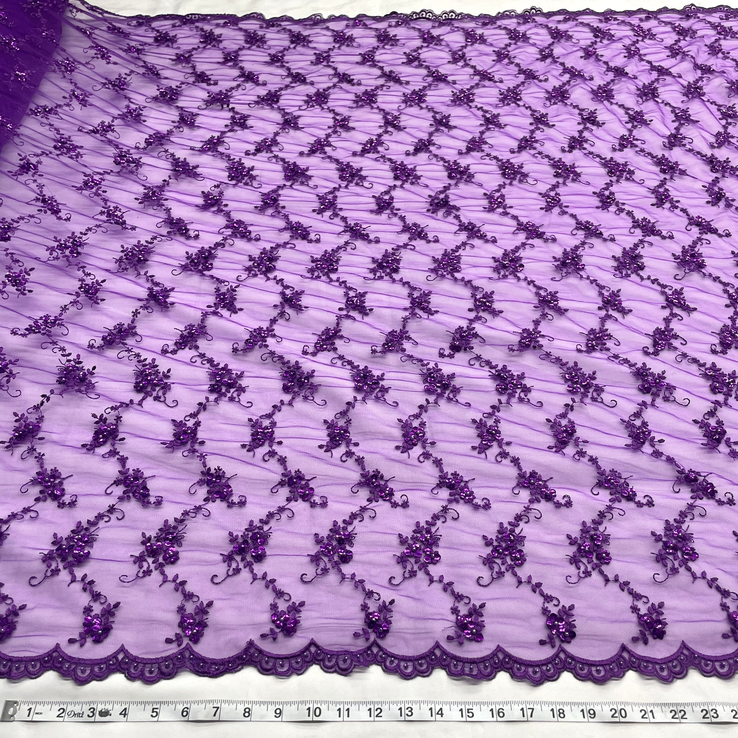 Beaded Lace Fabric Embroidered on 100% Polyester Net Mesh | Lace USA - 31360W-BP