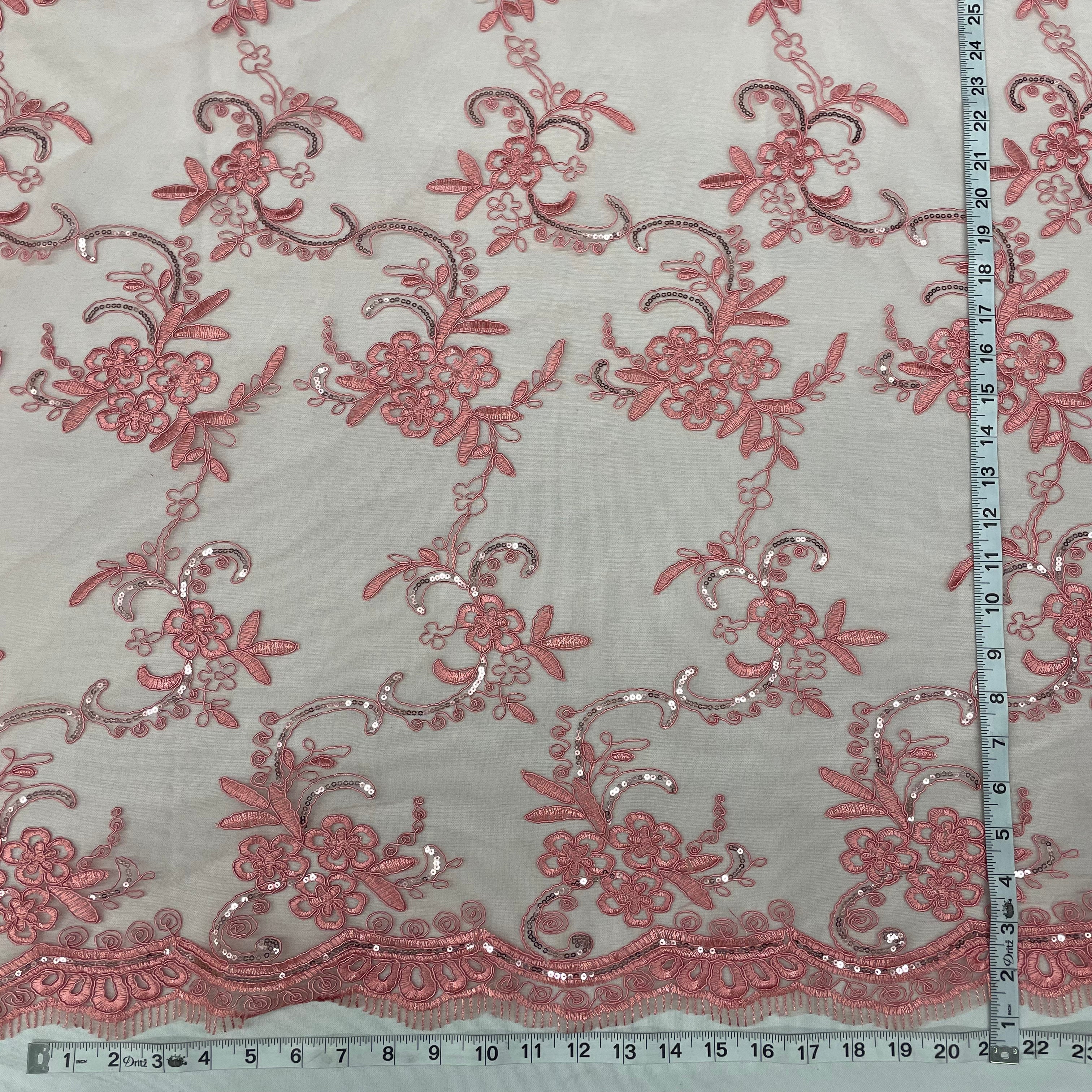 Sequined & Corded Lace Fabric Embroidered on 100% Polyester Net Mesh | Lace USA - GD-09