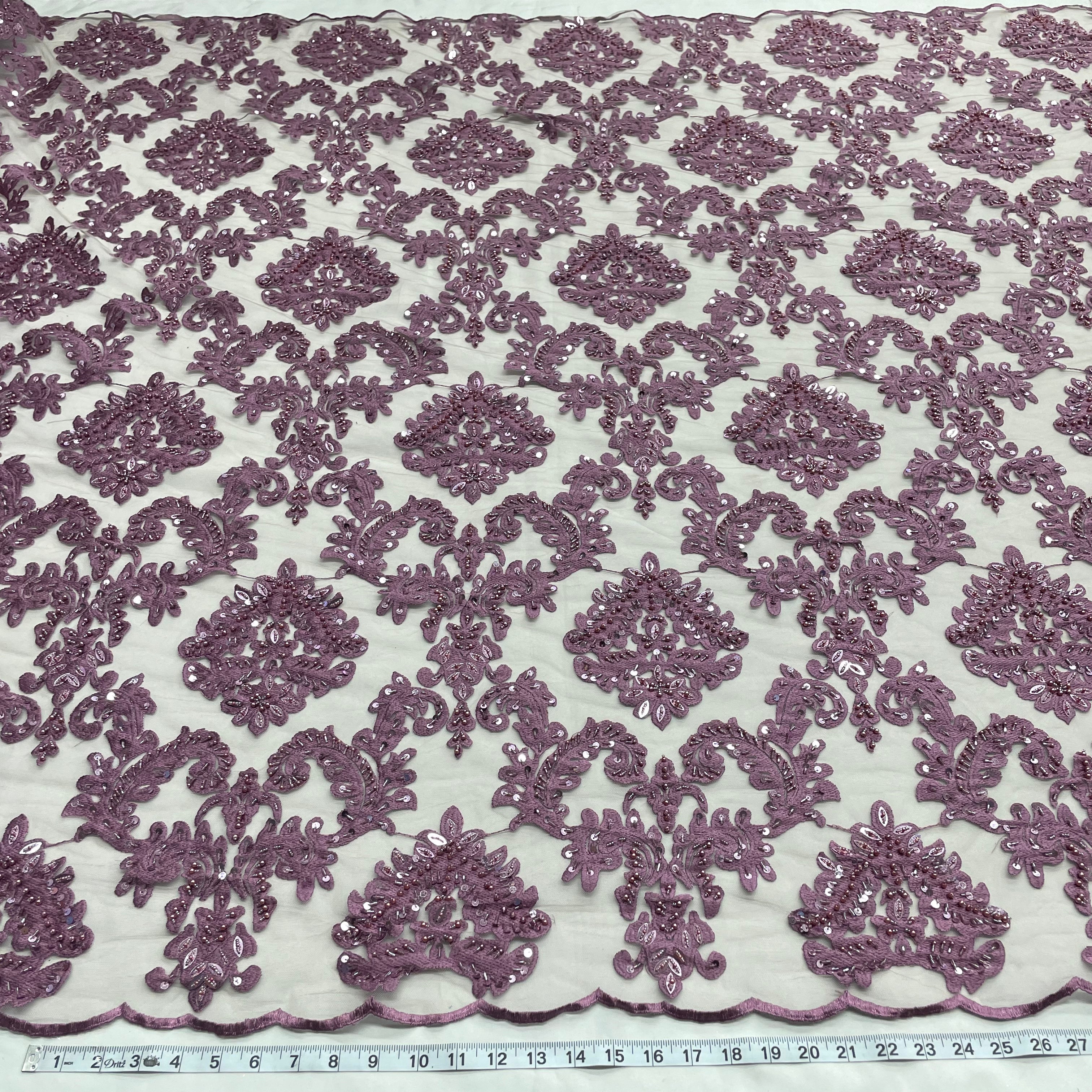 Beaded Lace Fabric Embroidered on 100% Polyester Net Mesh | Lace USA - GD-262