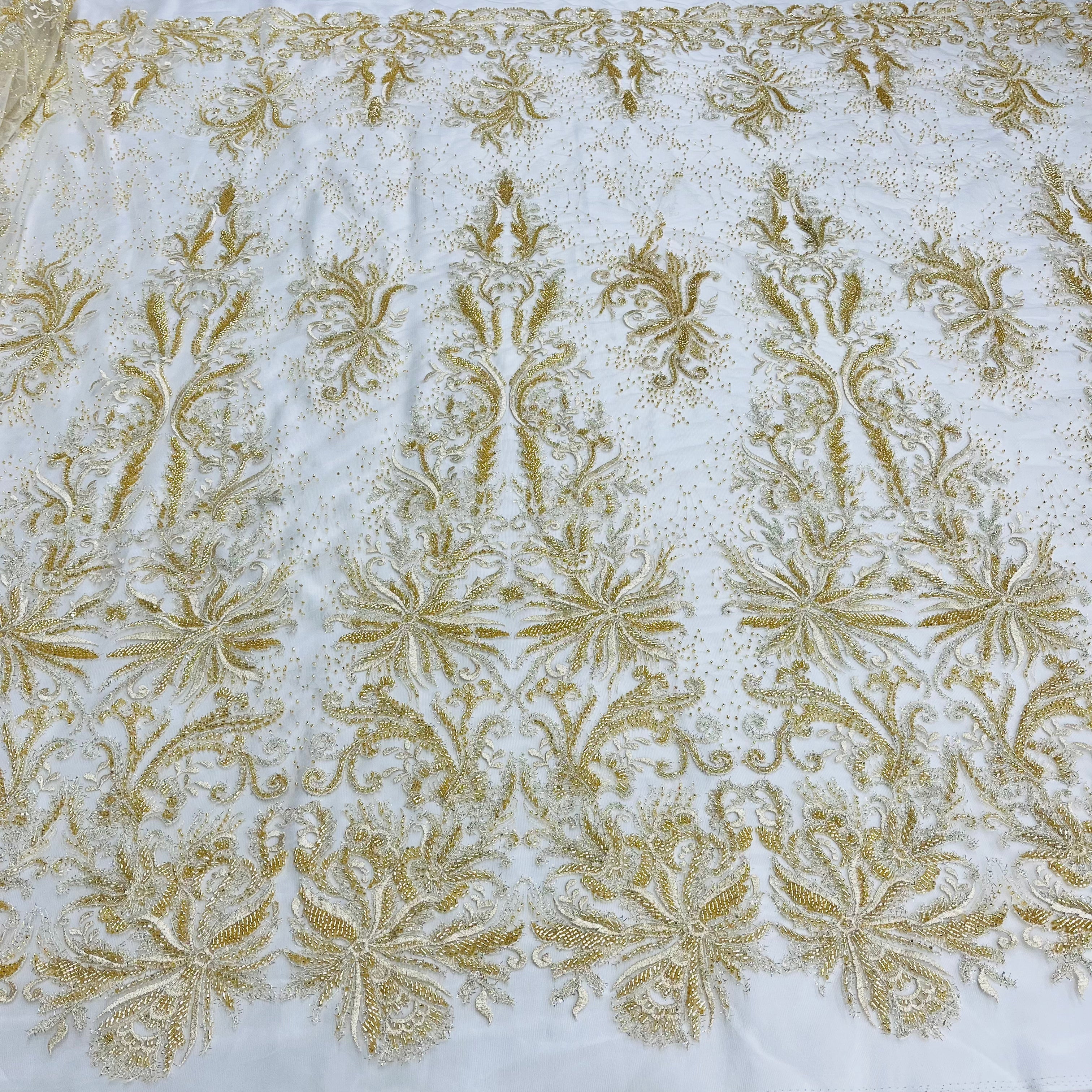 Beaded Lace Fabric Embroidered With Fuzzy Thread on 100% Polyester Net Mesh | Lace USA - GD-12264