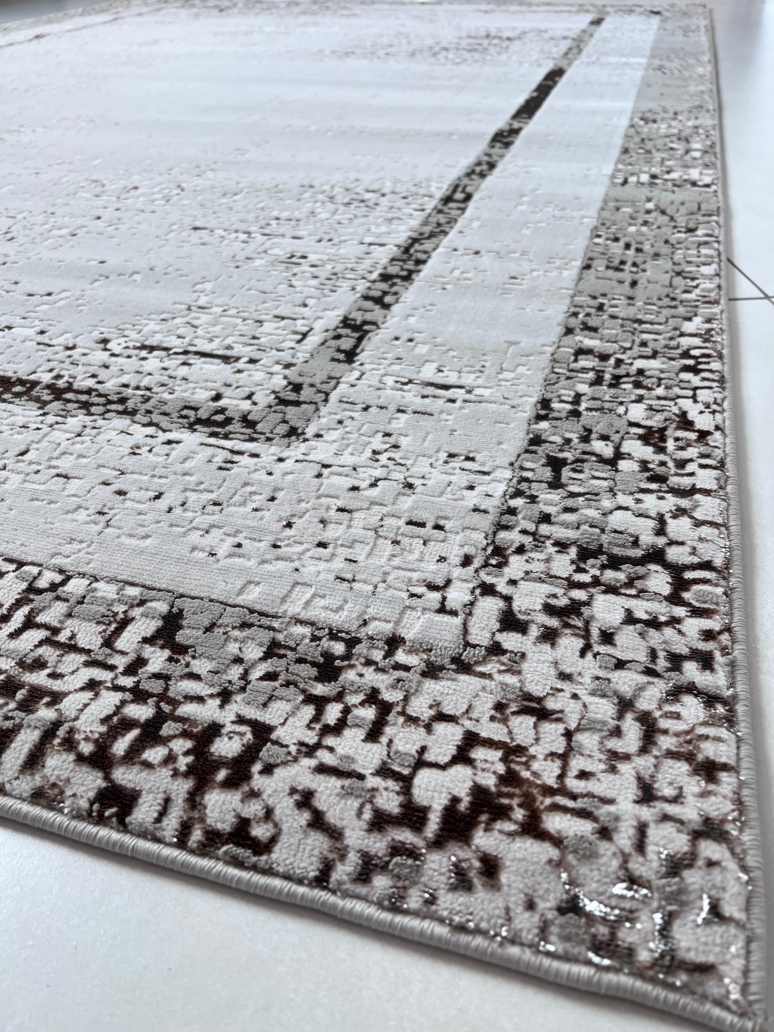 Polyester Silver with Gold Viscose Blend Border Design Rug/Carpet - Style# Maximus 245 - Color-Changing Flat Weave Rug