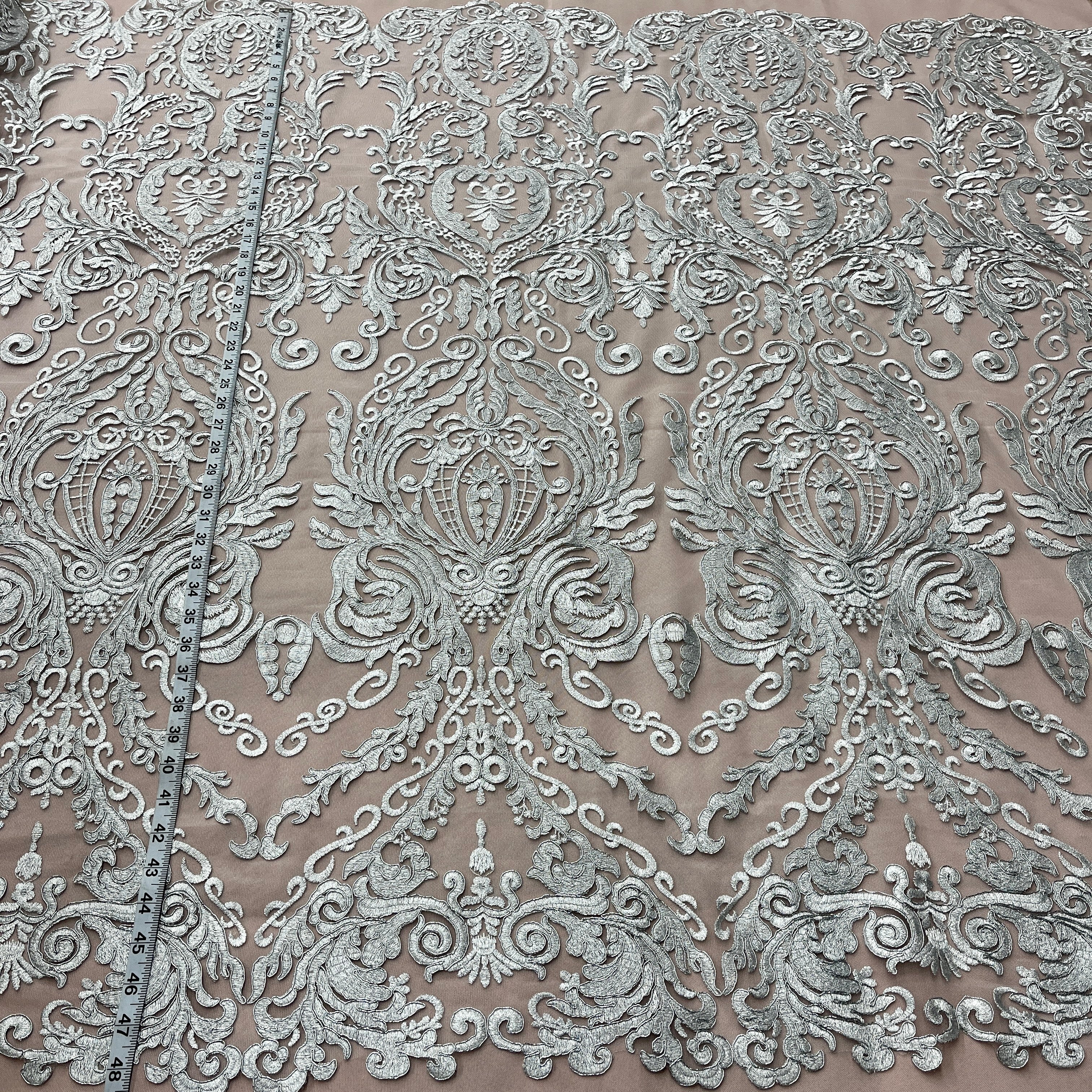 Corded Bridal Lace Fabric Embroidered on 100% Polyester Net Mesh | Lace USA - 97087W