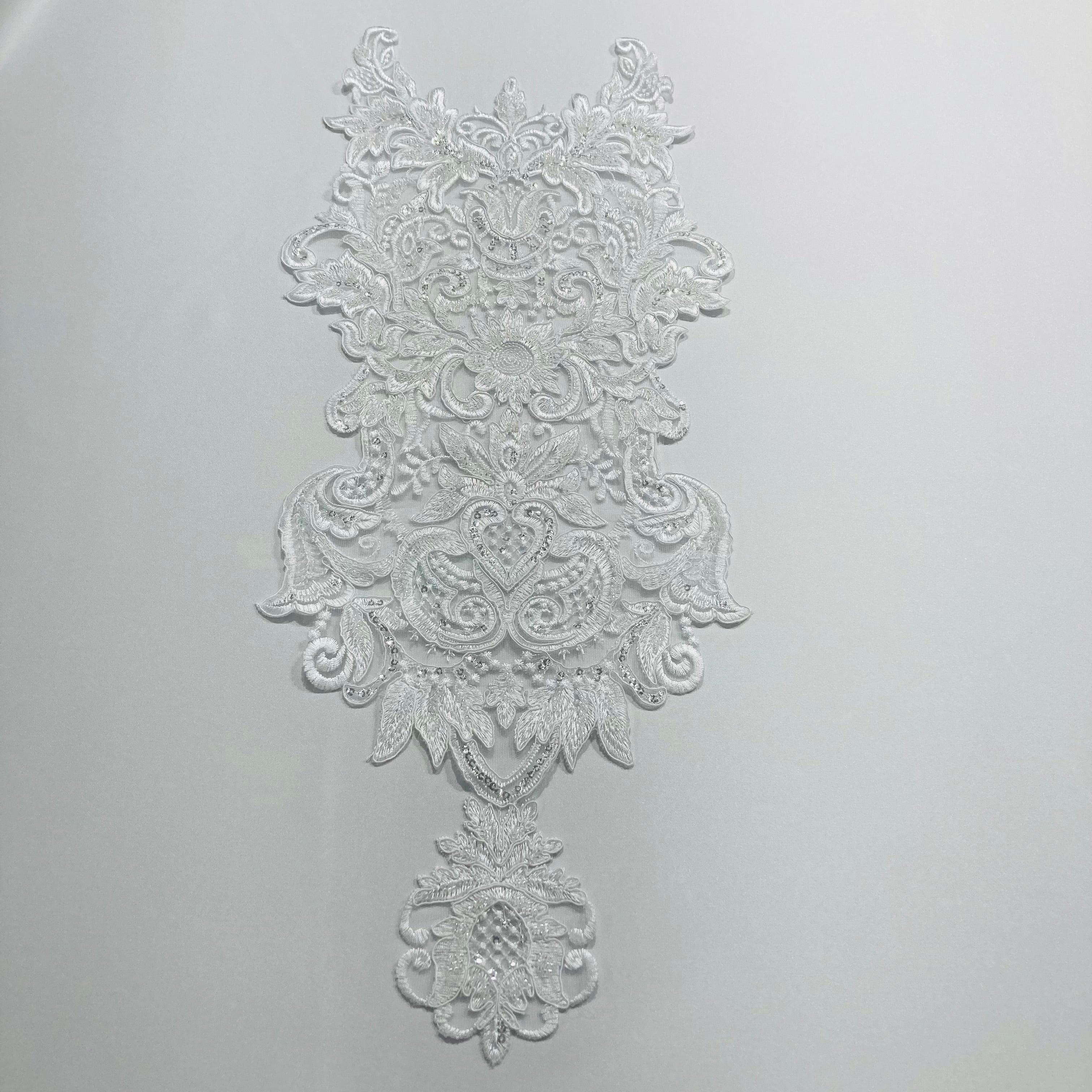 Beaded & Corded Lace Medallion Applique for Wedding Dresses, Quince Gowns | Lace USA - 97133W-HB